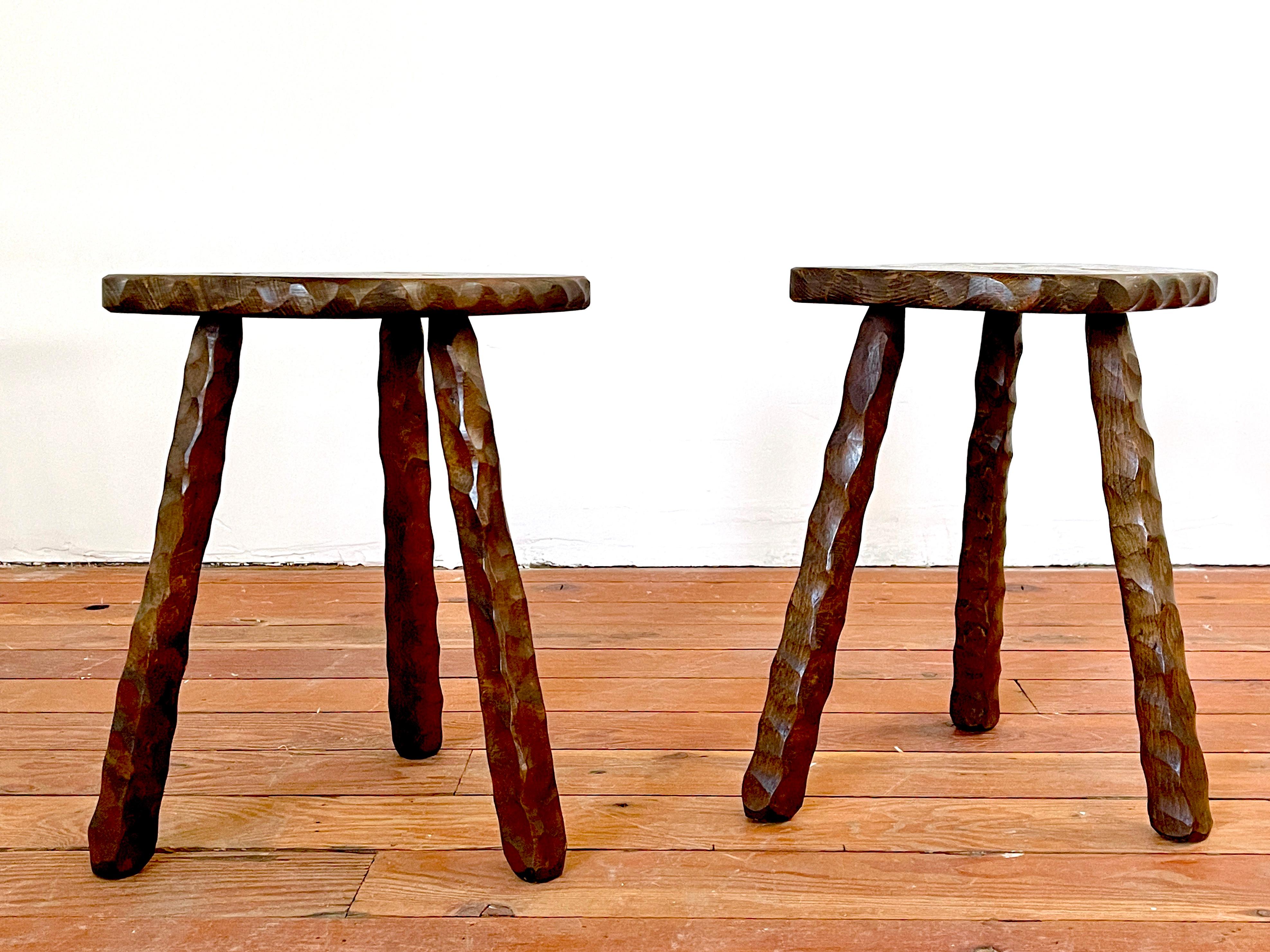 French Brutalist Tripod Stools In Good Condition In Beverly Hills, CA