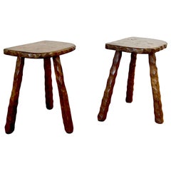 French Brutalist Tripod Stools