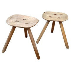Antique French Brutalist Tripod Stools