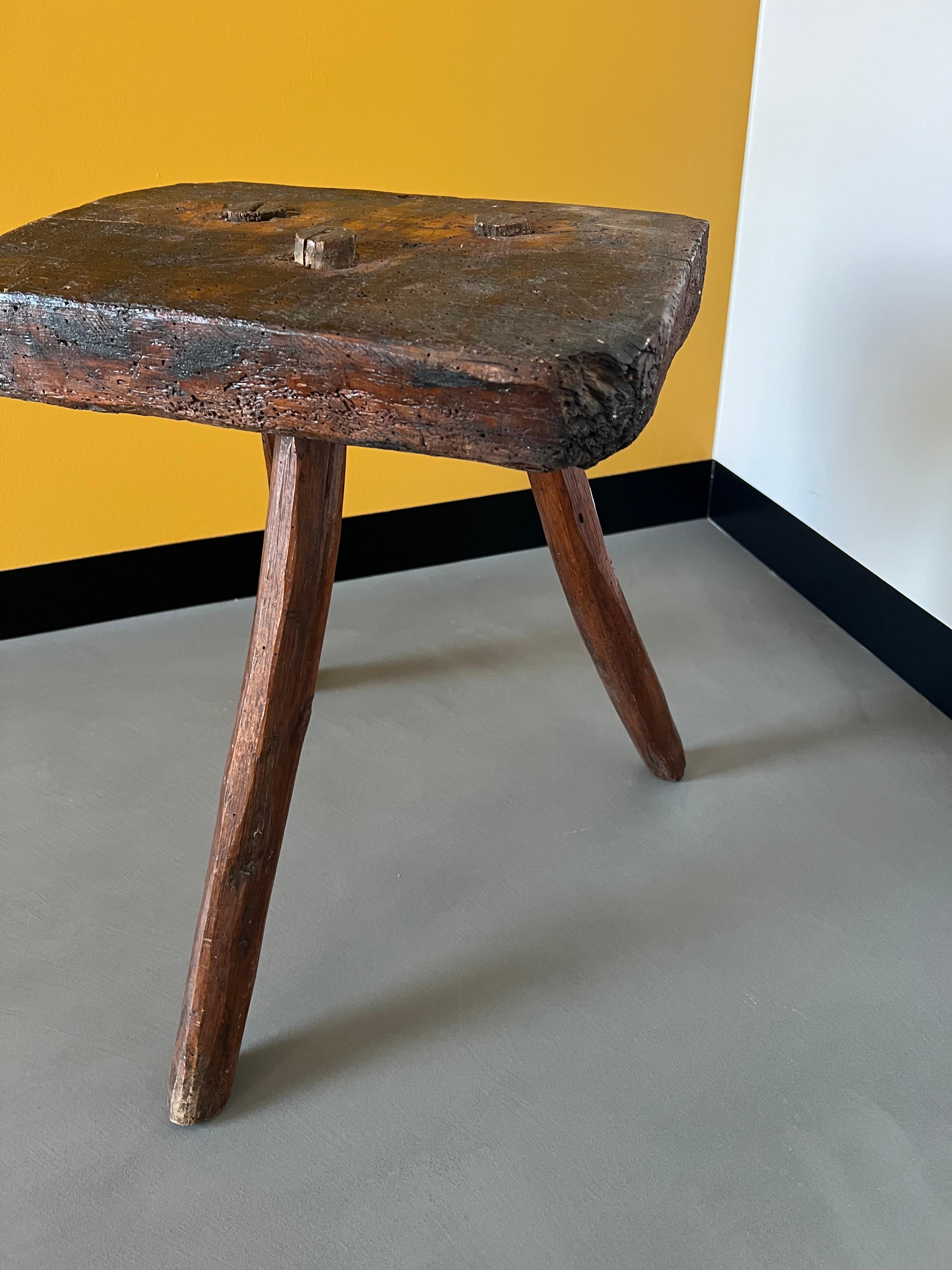 Mid-20th Century French Brutalist Tripode Countryside Stool, 1940  For Sale