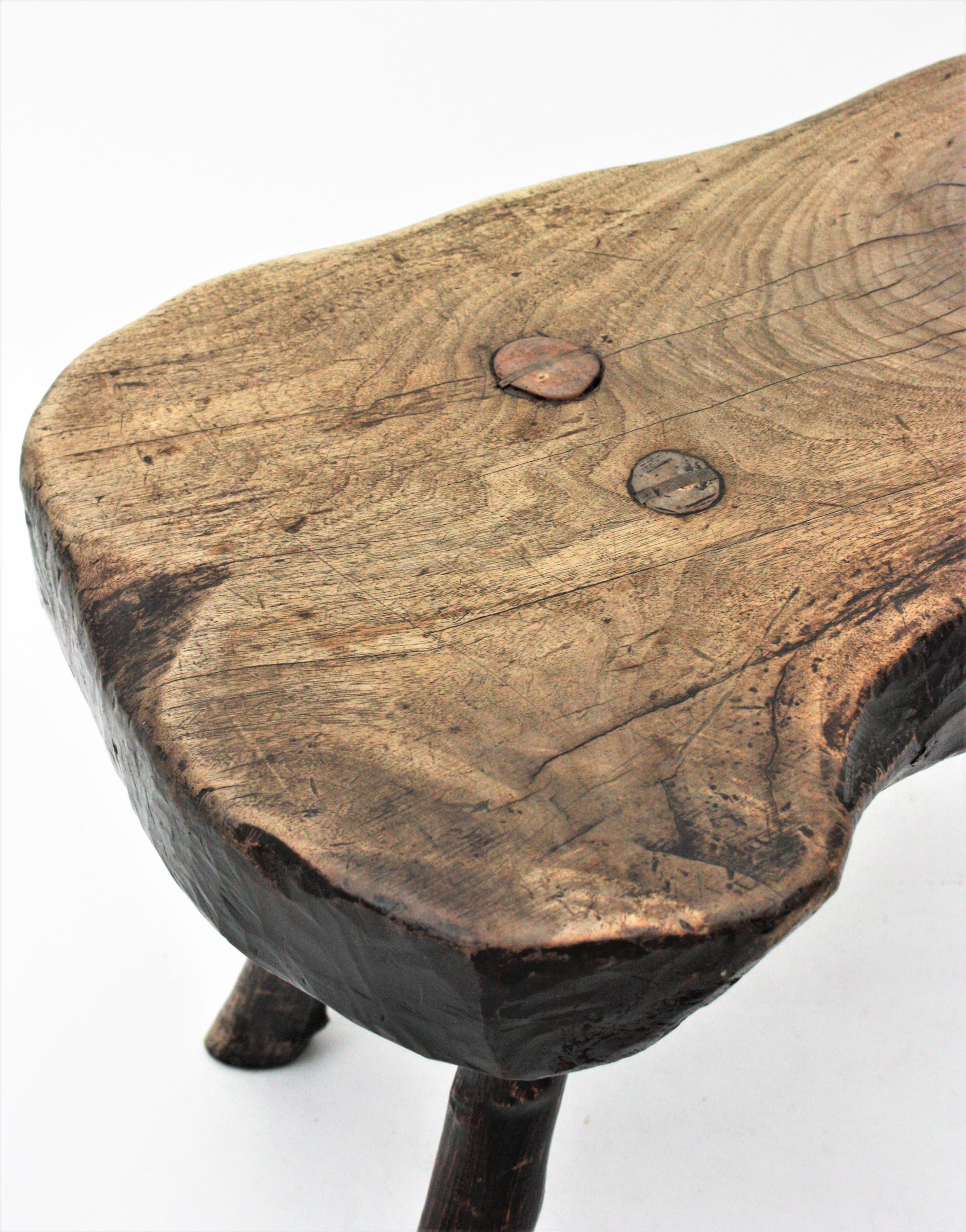 French Brutalist Wabi Sabi Rustic Tripod Side Table, 1950s For Sale 9