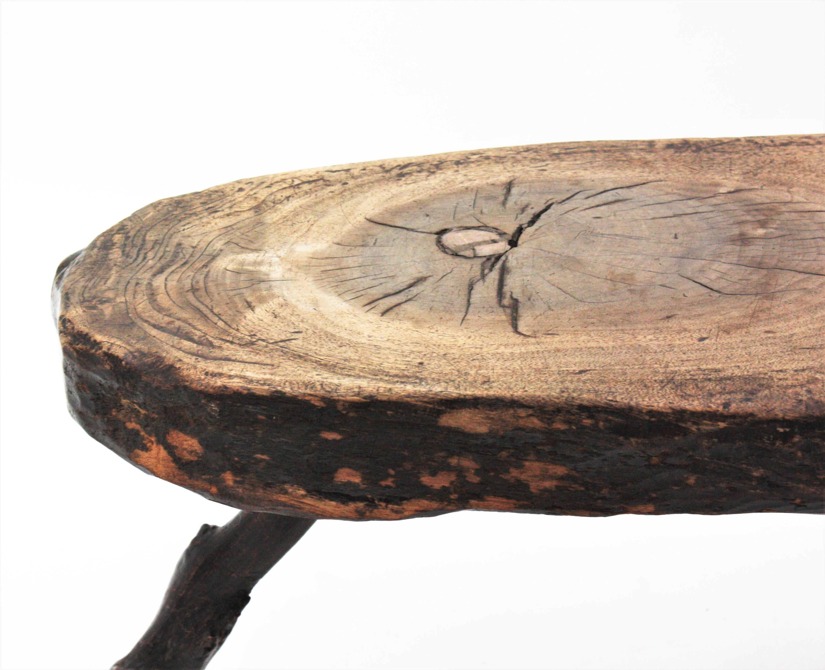 French Brutalist Wabi Sabi Rustic Tripod Side Table, 1950s For Sale 10