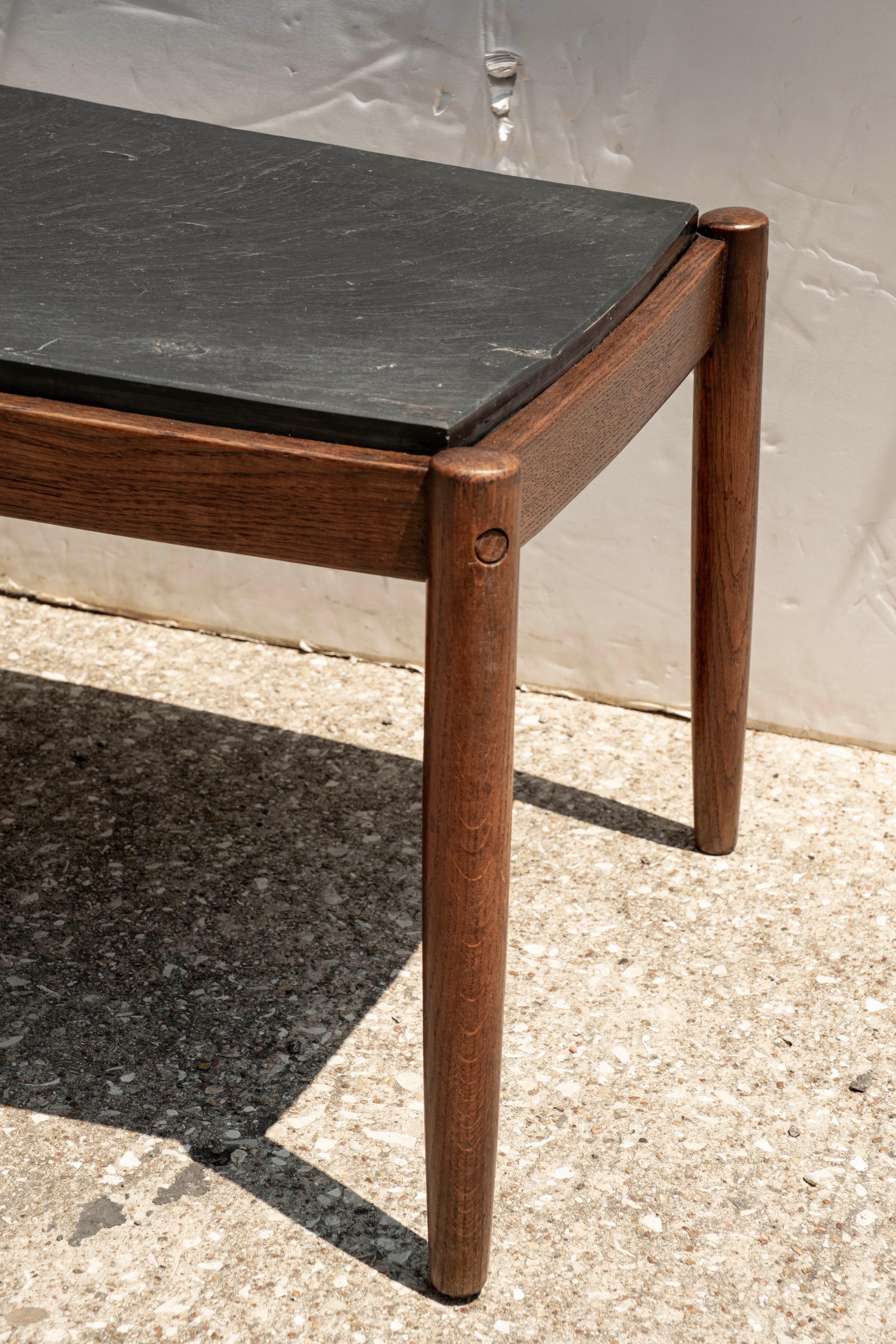 French Brutalist Walnut Coffee Table With Slate Top For Sale 7