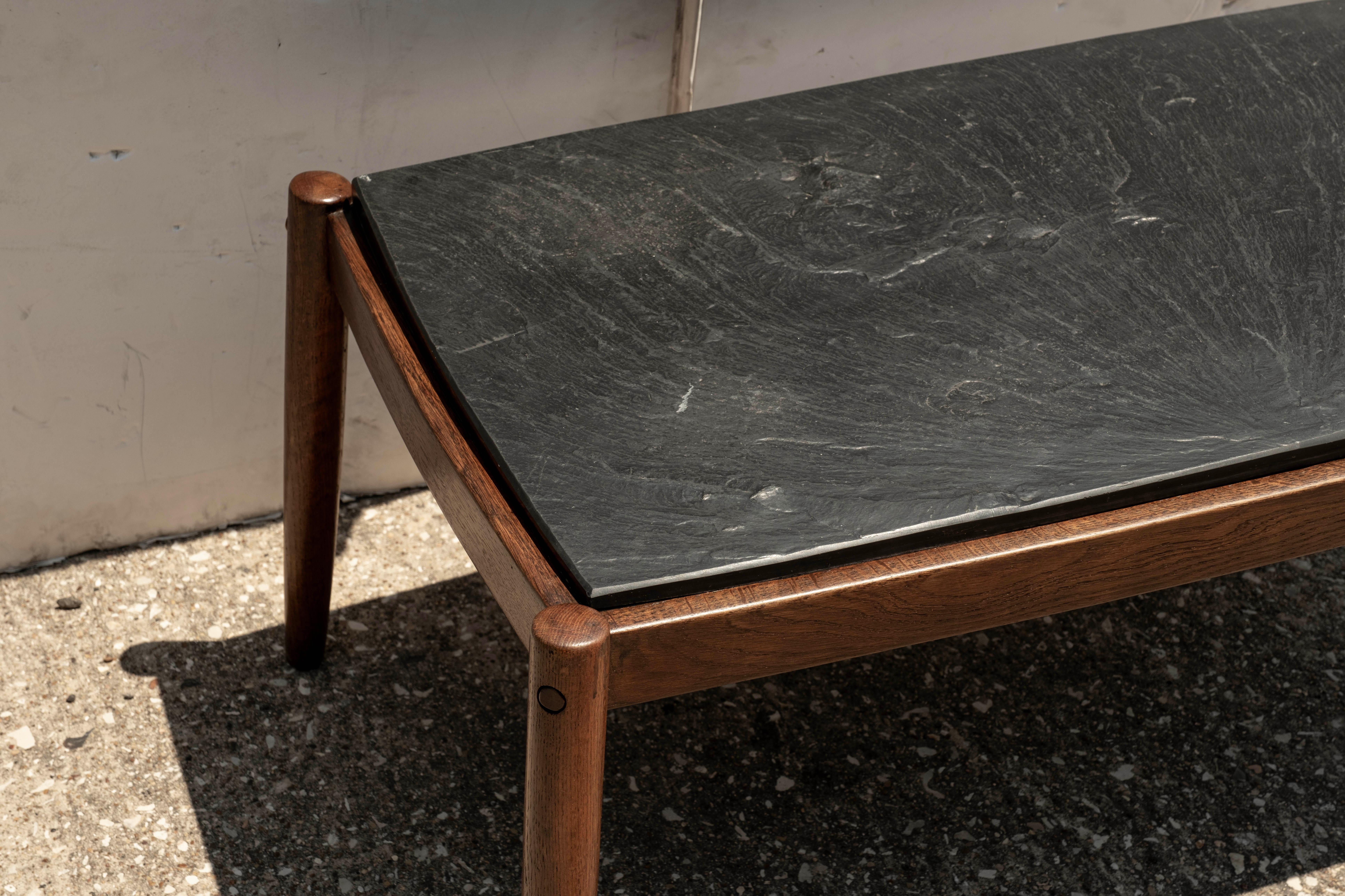 Mid-20th Century French Brutalist Walnut Coffee Table With Slate Top For Sale