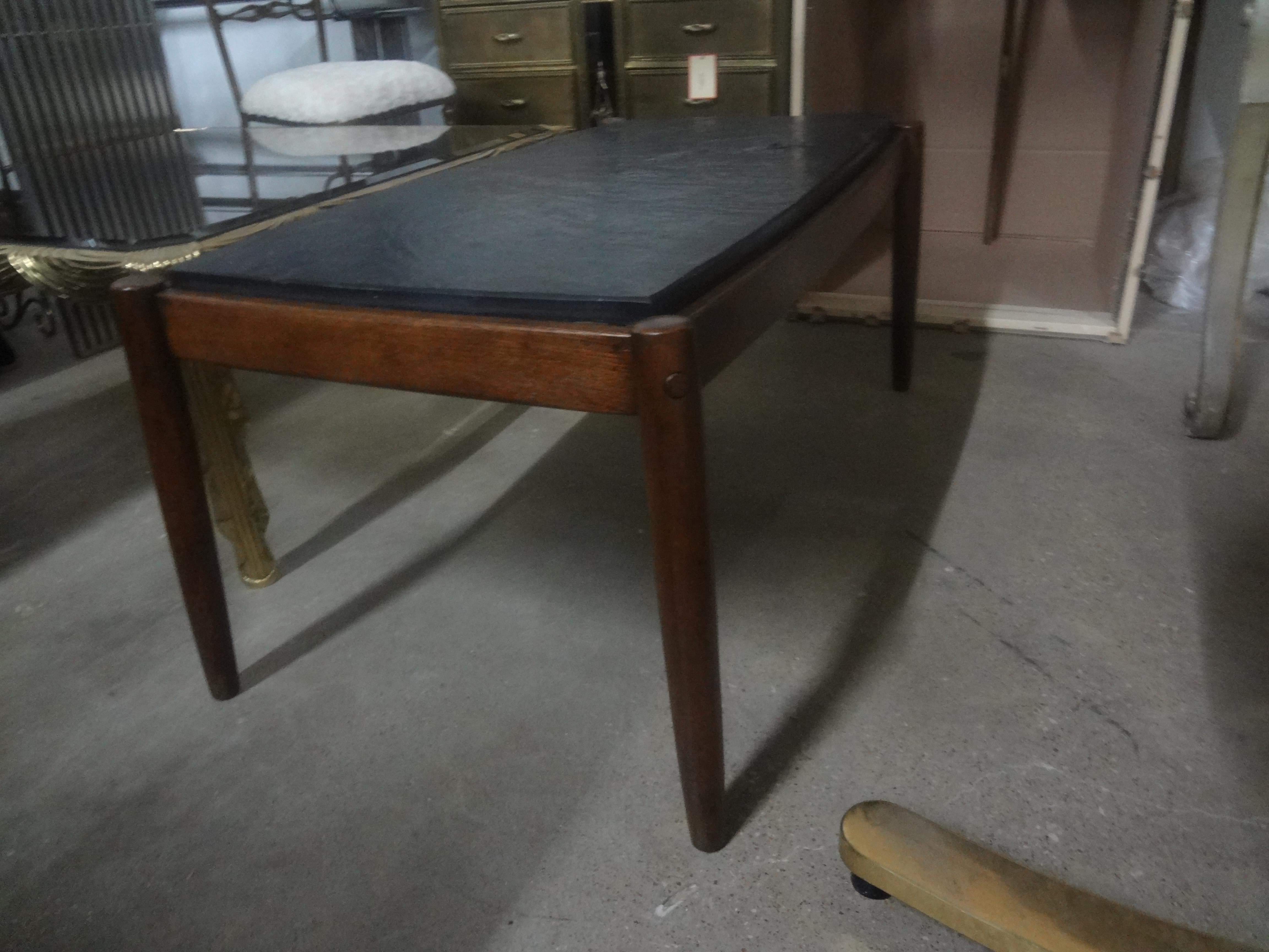 French Brutalist Walnut Coffee Table With Slate Top For Sale 3