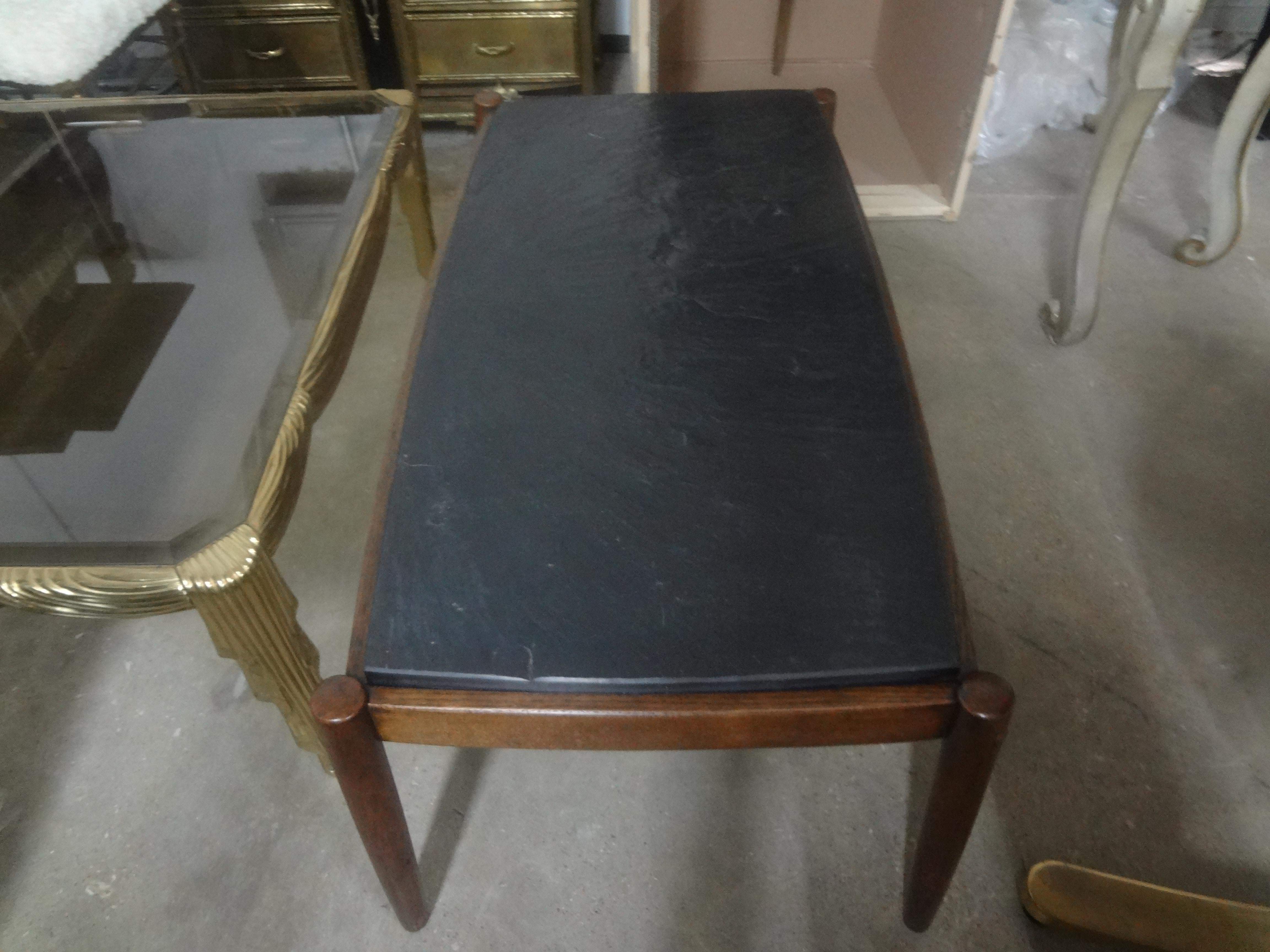 French Brutalist Walnut Coffee Table With Slate Top For Sale 4