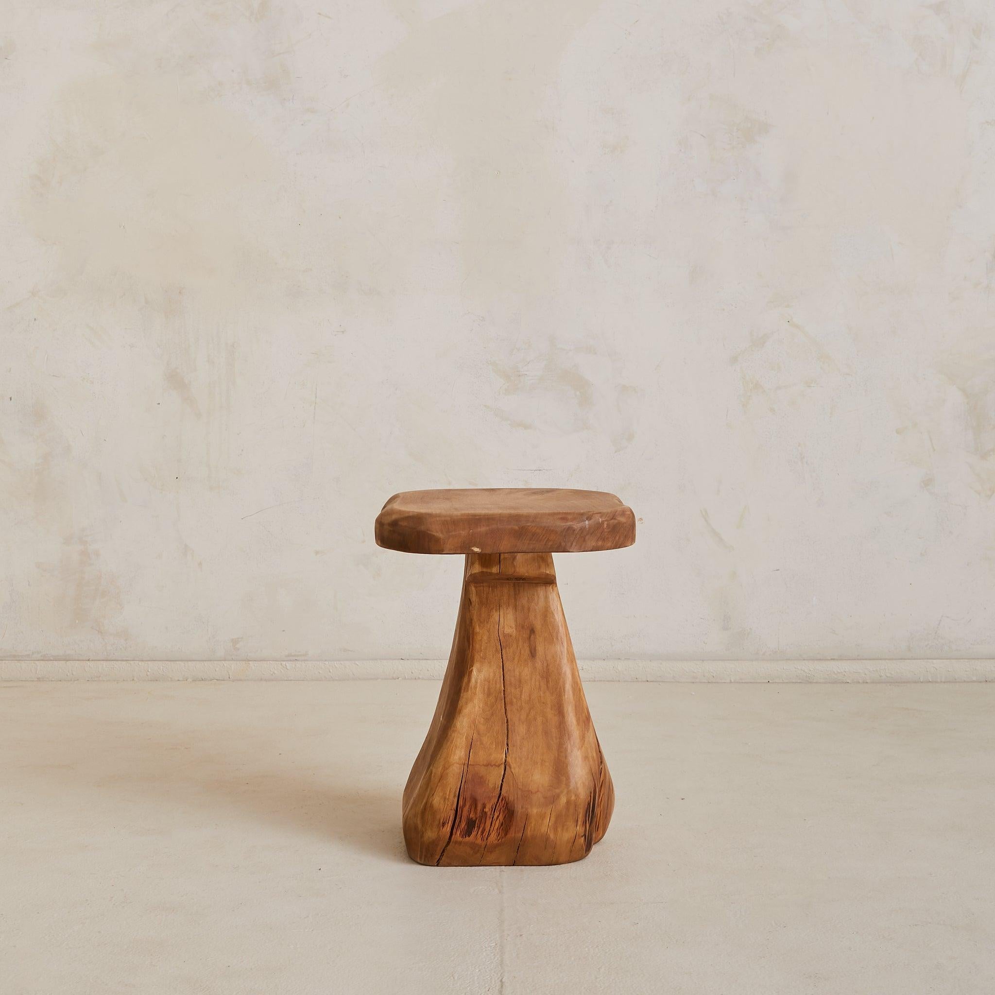 French Brutalist Wood Stool No. 01 by Richard Lecompte, 1970s Francés en venta
