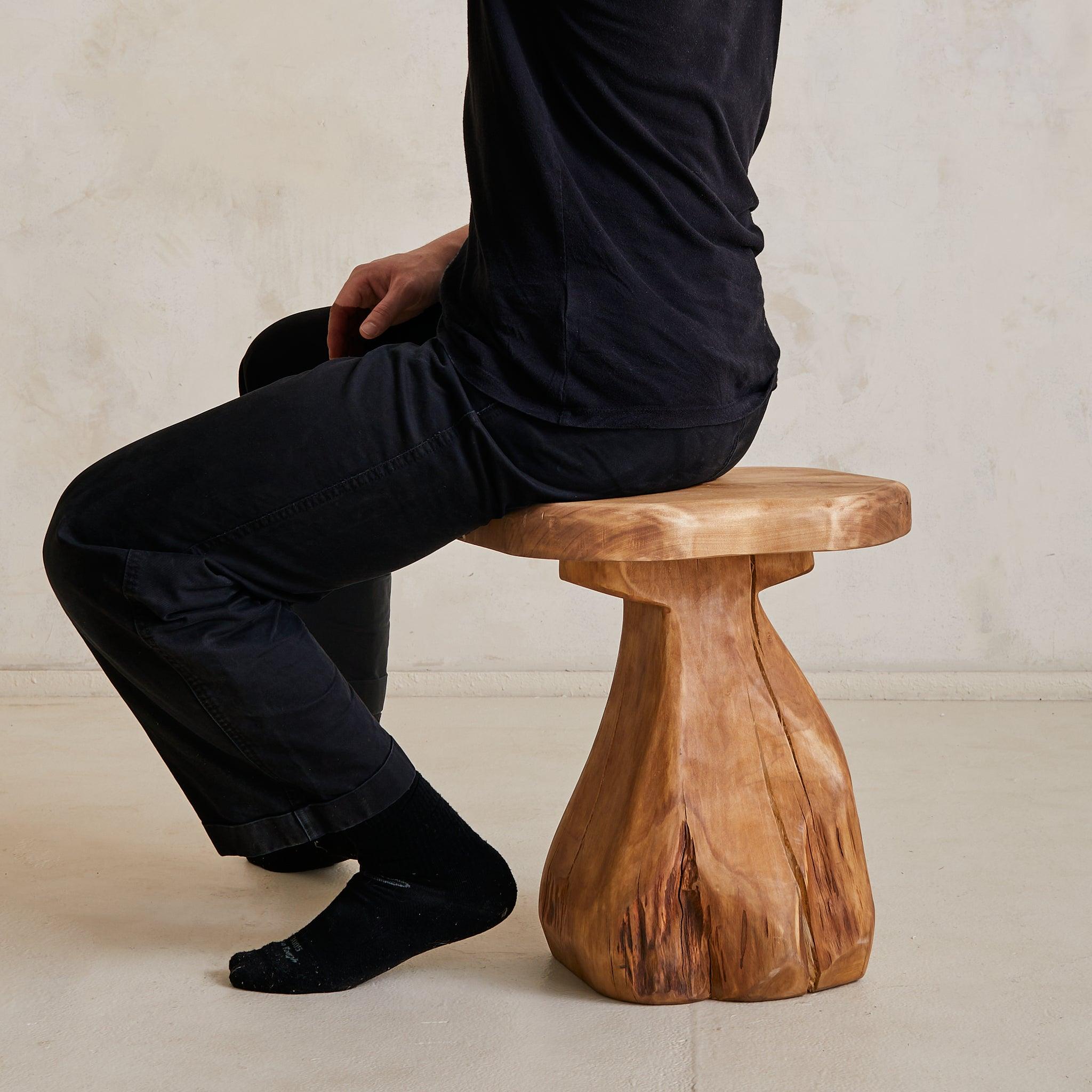 French Brutalist Wood Stool No. 01 by Richard Lecompte, 1970s en venta 1
