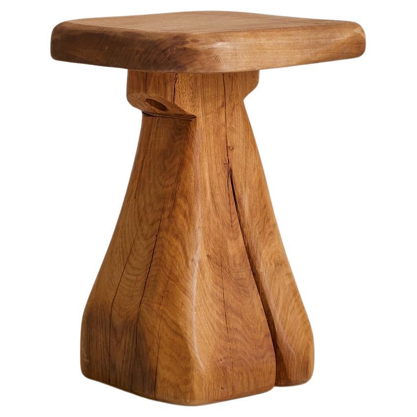 French Brutalist Wood Stool No. 02 by Richard Lecompte, 1970s