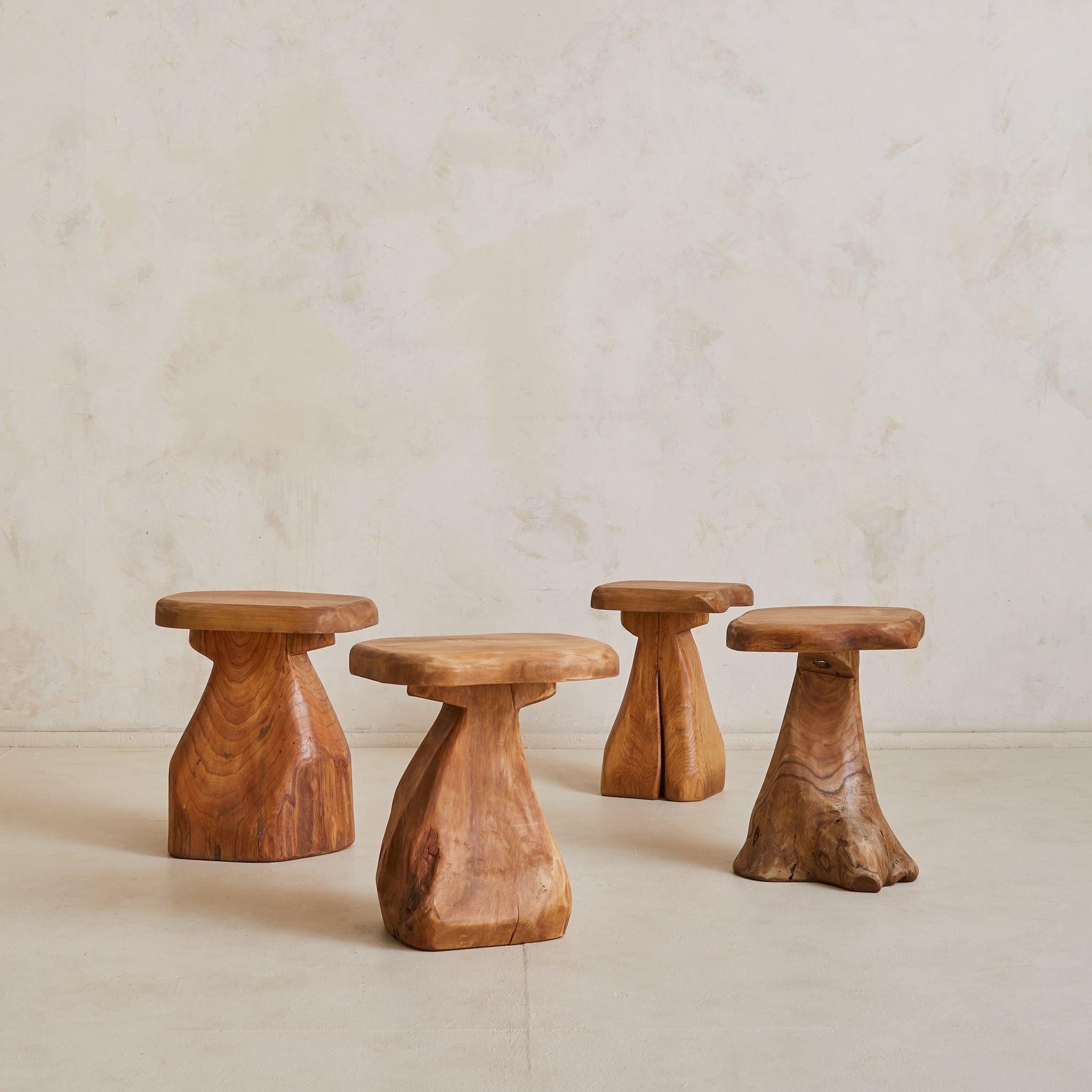 Organico moderno French Brutalist Wood Stool No. 03 by Richard Lecompte, 1970s in vendita