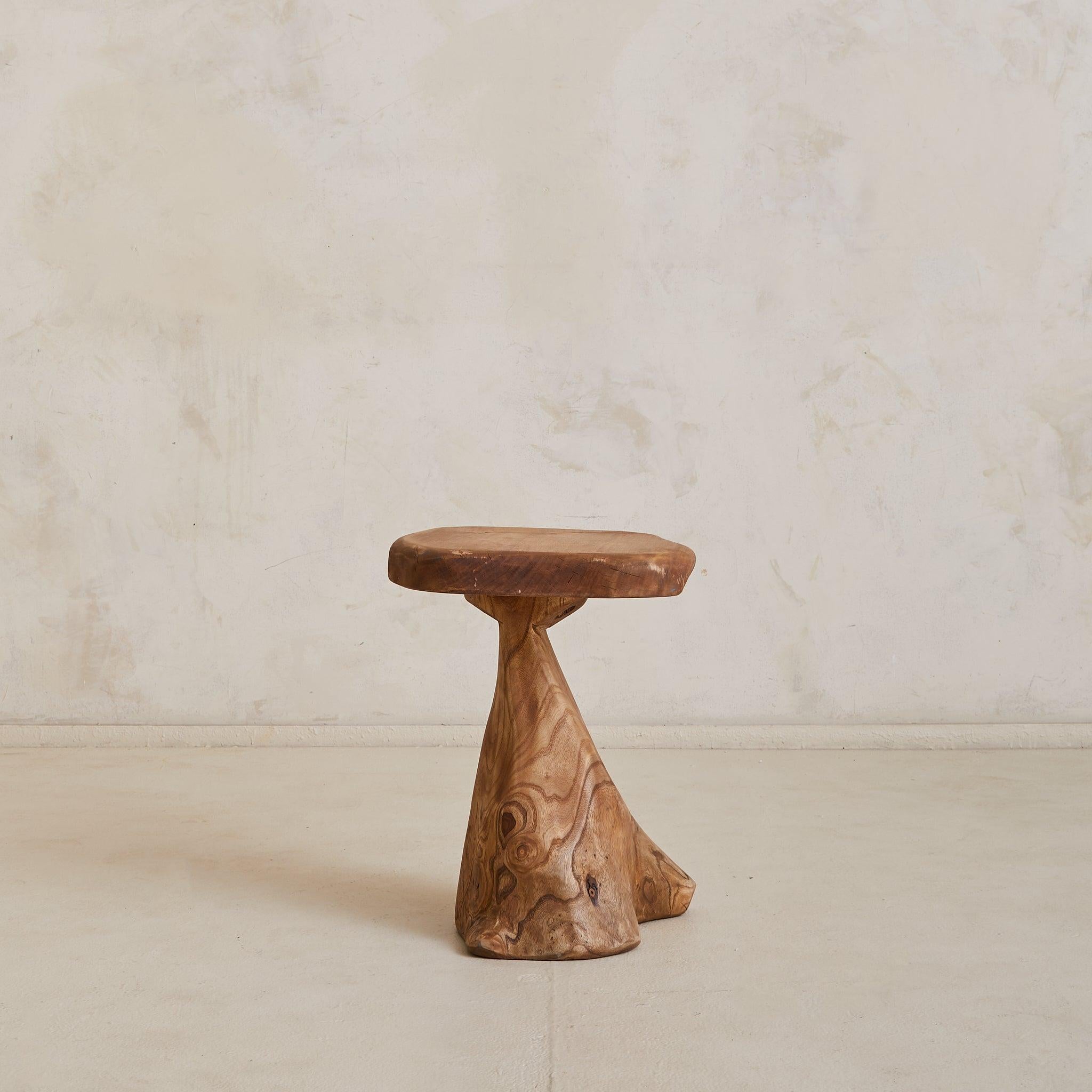 French Brutalist Wood Stool No. 03 by Richard Lecompte, 1970s In condizioni buone in vendita a Chicago, IL