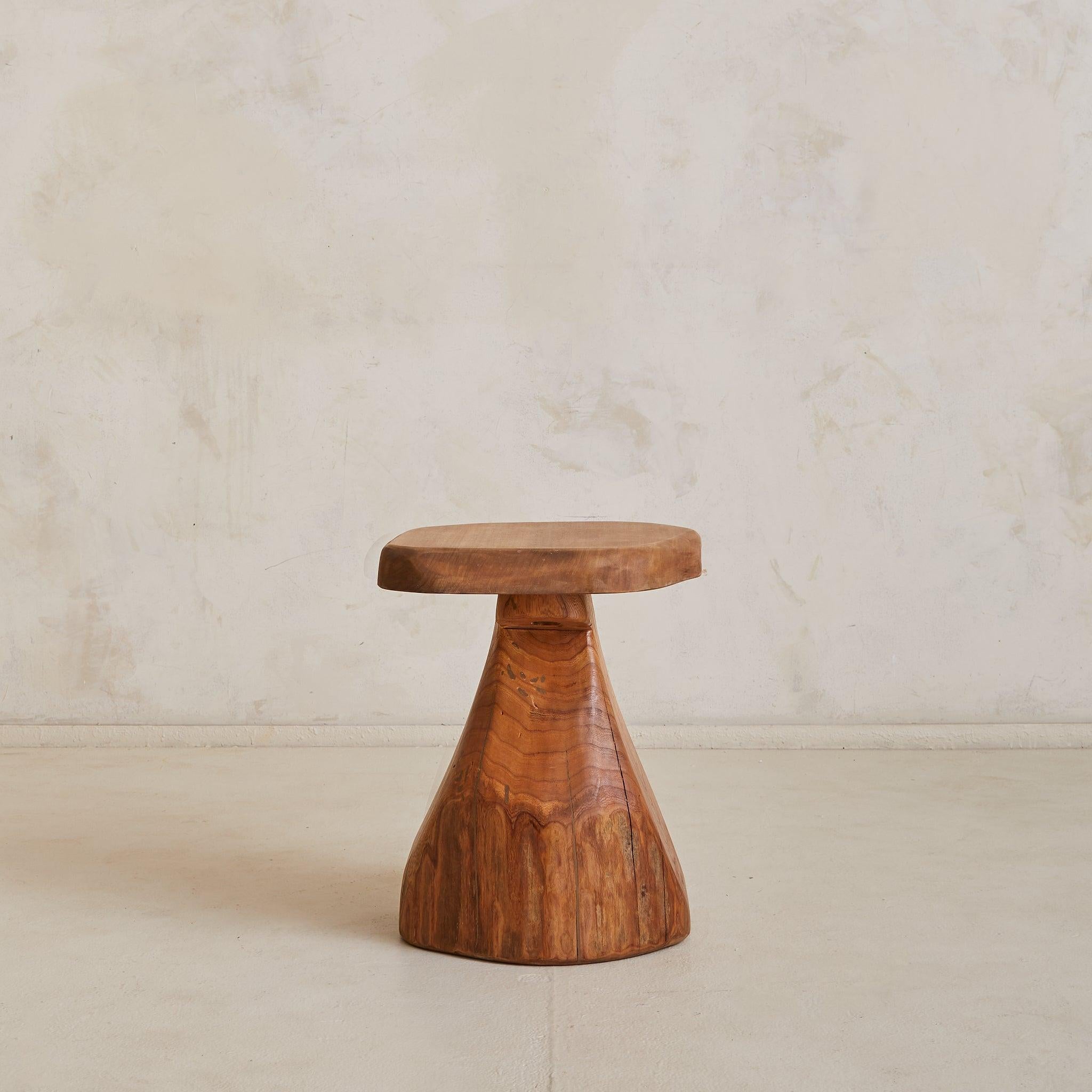French Brutalist Wood Stool No. 04 by Richard Lecompte, 1970s Madera en venta