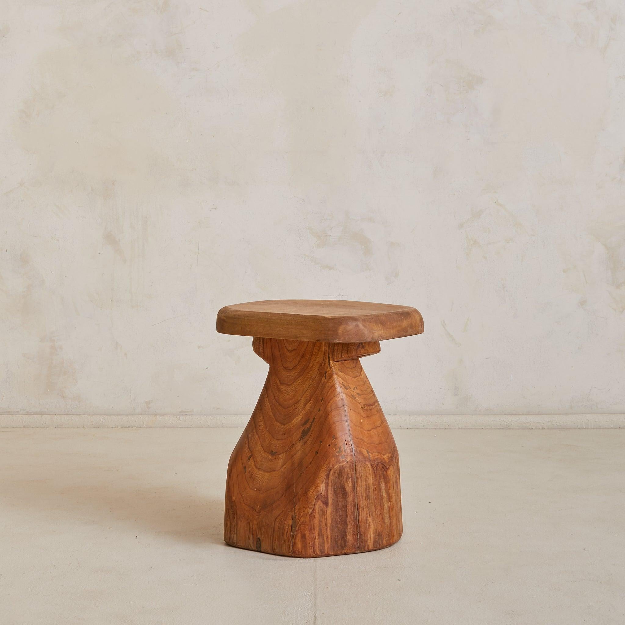 French Brutalist Wood Stool No. 04 by Richard Lecompte, 1970s en venta 1