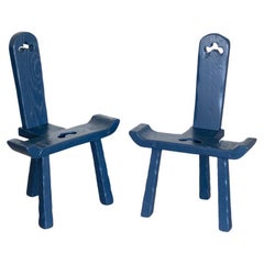 French Brutalist Wood Tripod Chair