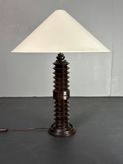 French brutalist wood turned table lamp in the style of Charles Dudouyt, 1940s