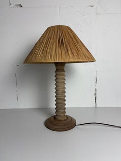 French brutalist wood turned table lamp in the style of Charles Dudouyt, 1950s
