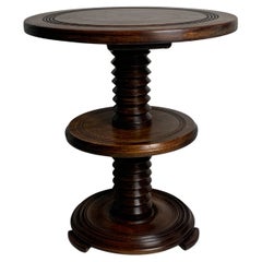 French brutalist wood turned two tier wine screw press side table, 1950s