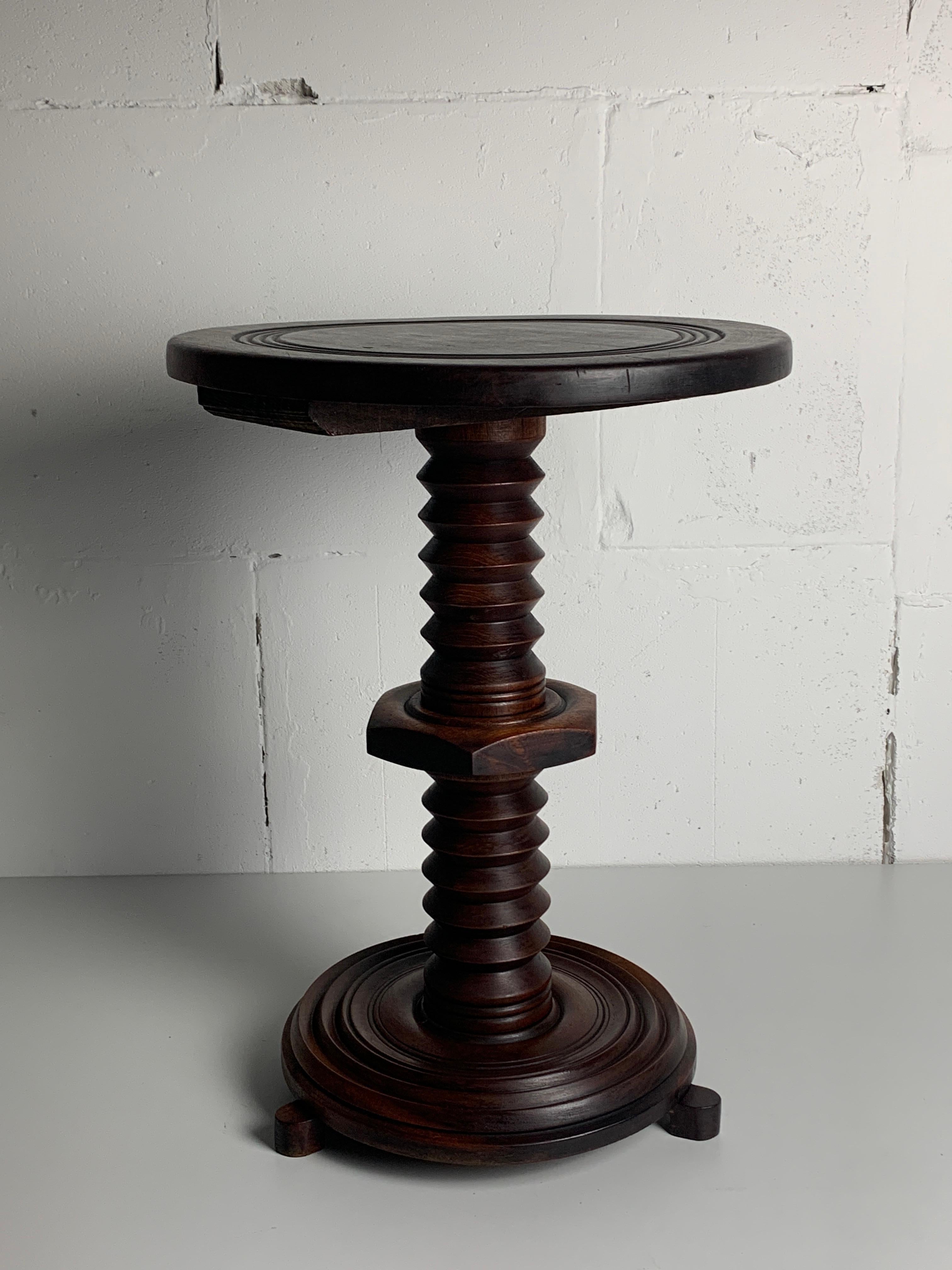 French brutalist wood turned wine screw press side table, 1950s 6