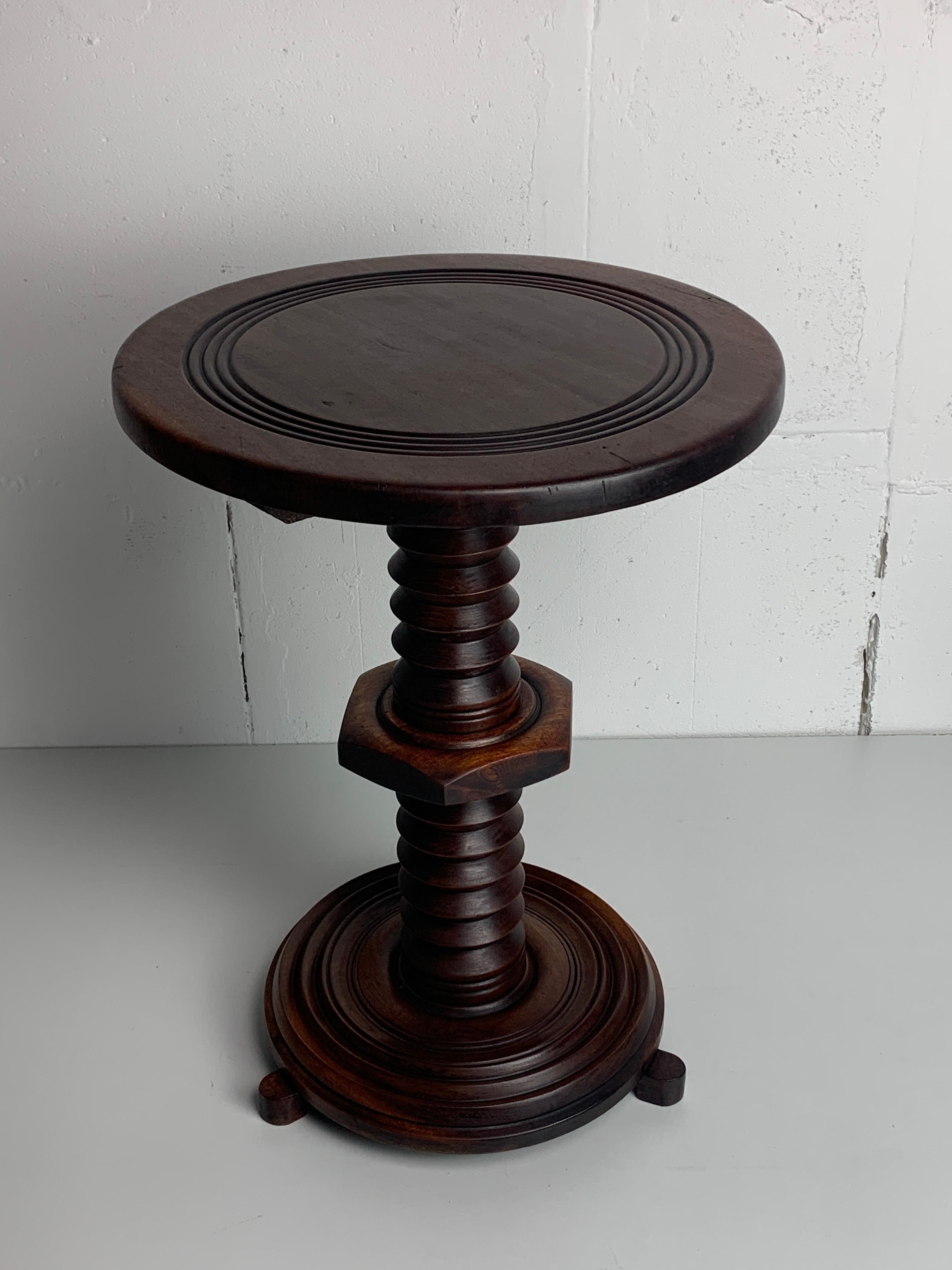 French brutalist wood turned wine screw press side table, 1950s 7