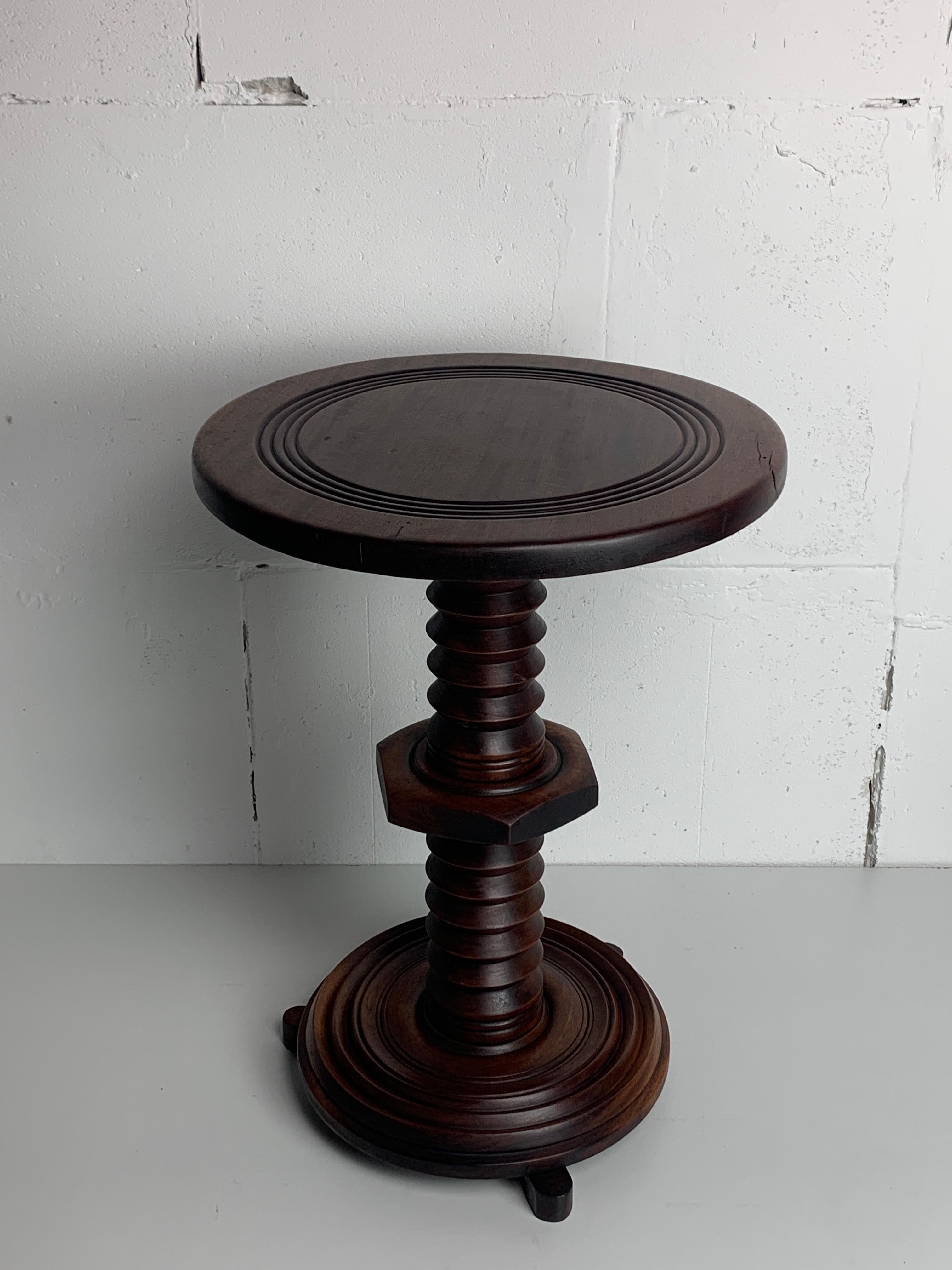 French brutalist wood turned wine screw press side table, 1950s 10