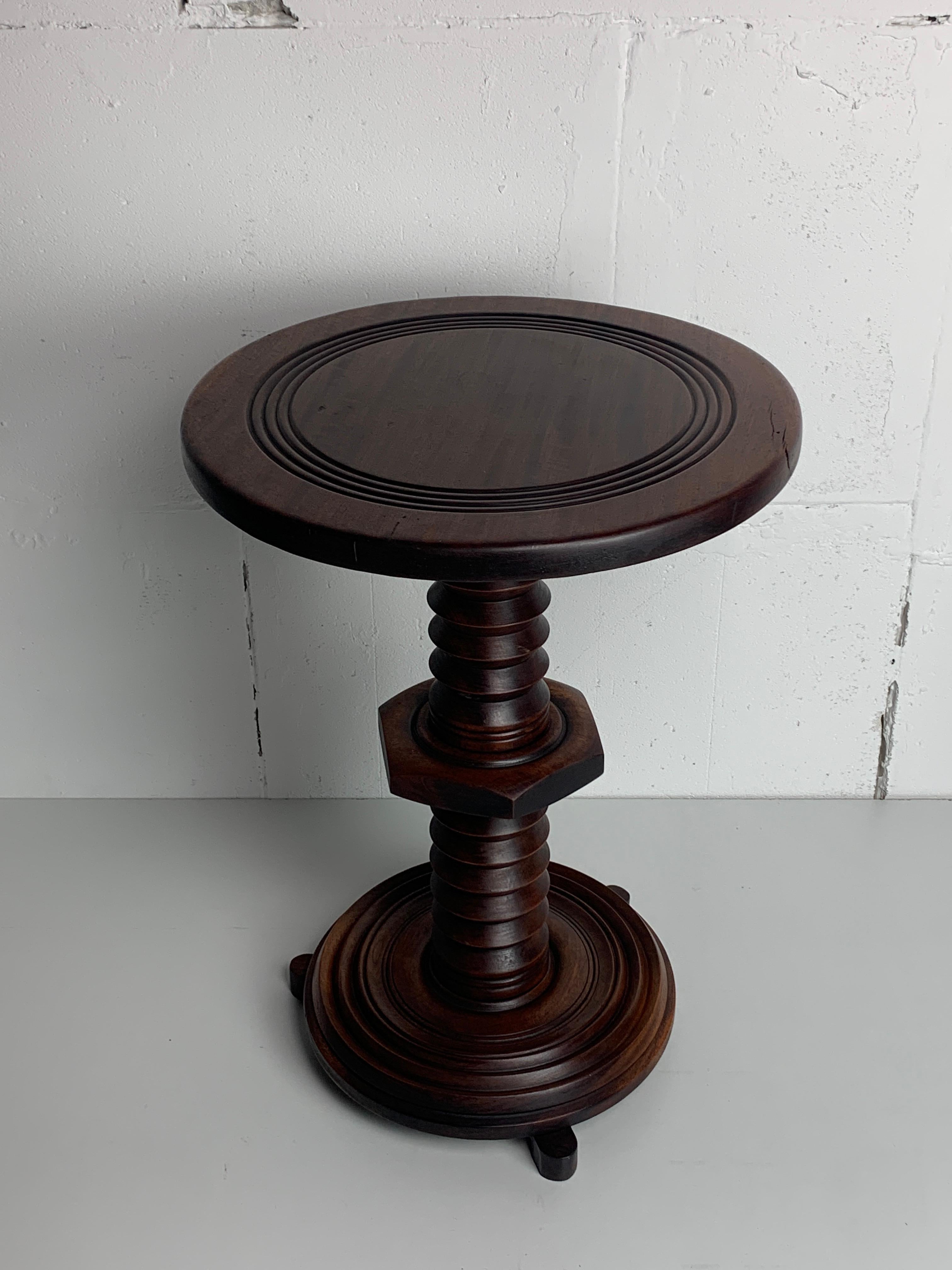 French brutalist wood turned wine screw press side table, 1950s 11