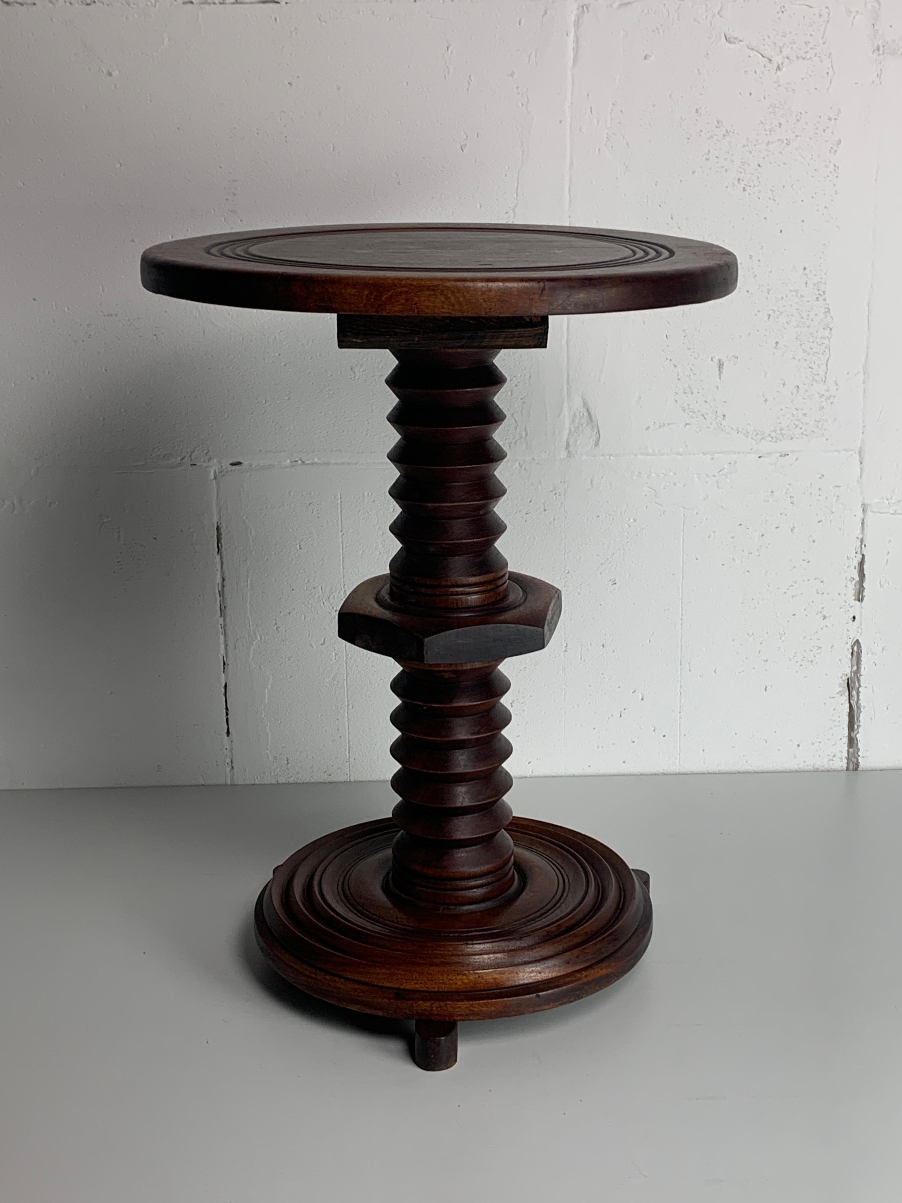 French brutalist wood turned wine screw press side table, 1950s 12
