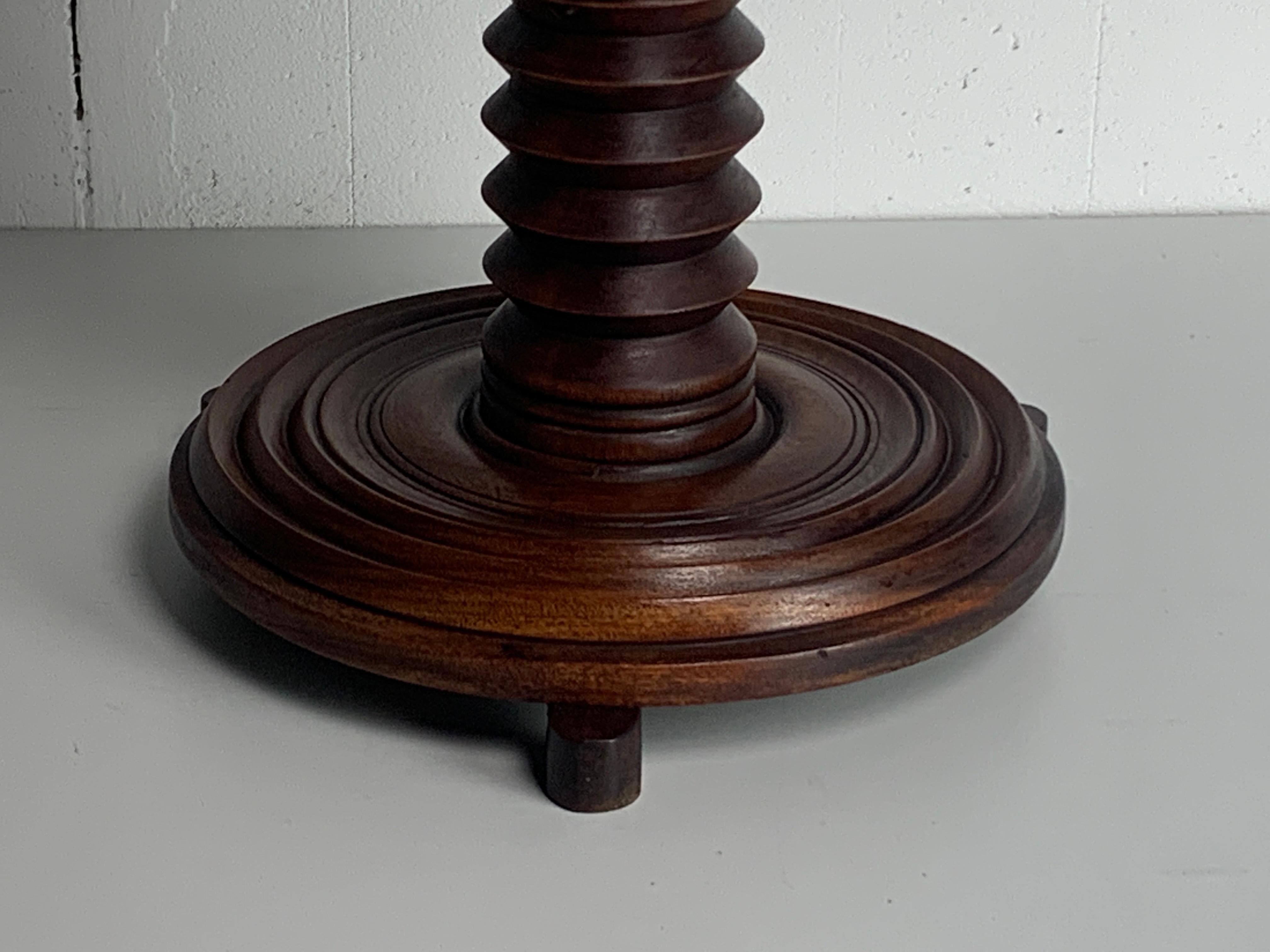 Mid-20th Century French brutalist wood turned wine screw press side table, 1950s