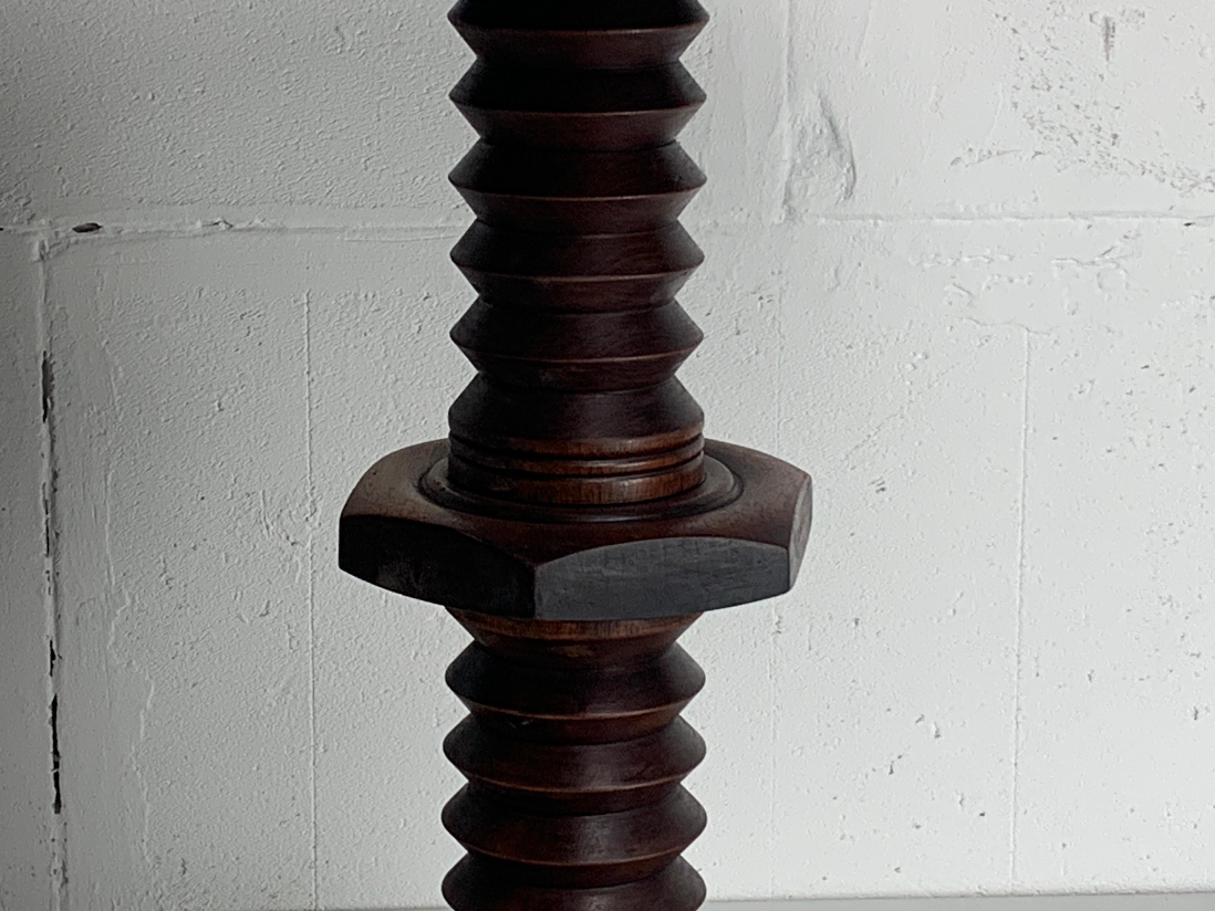 French brutalist wood turned wine screw press side table, 1950s 1
