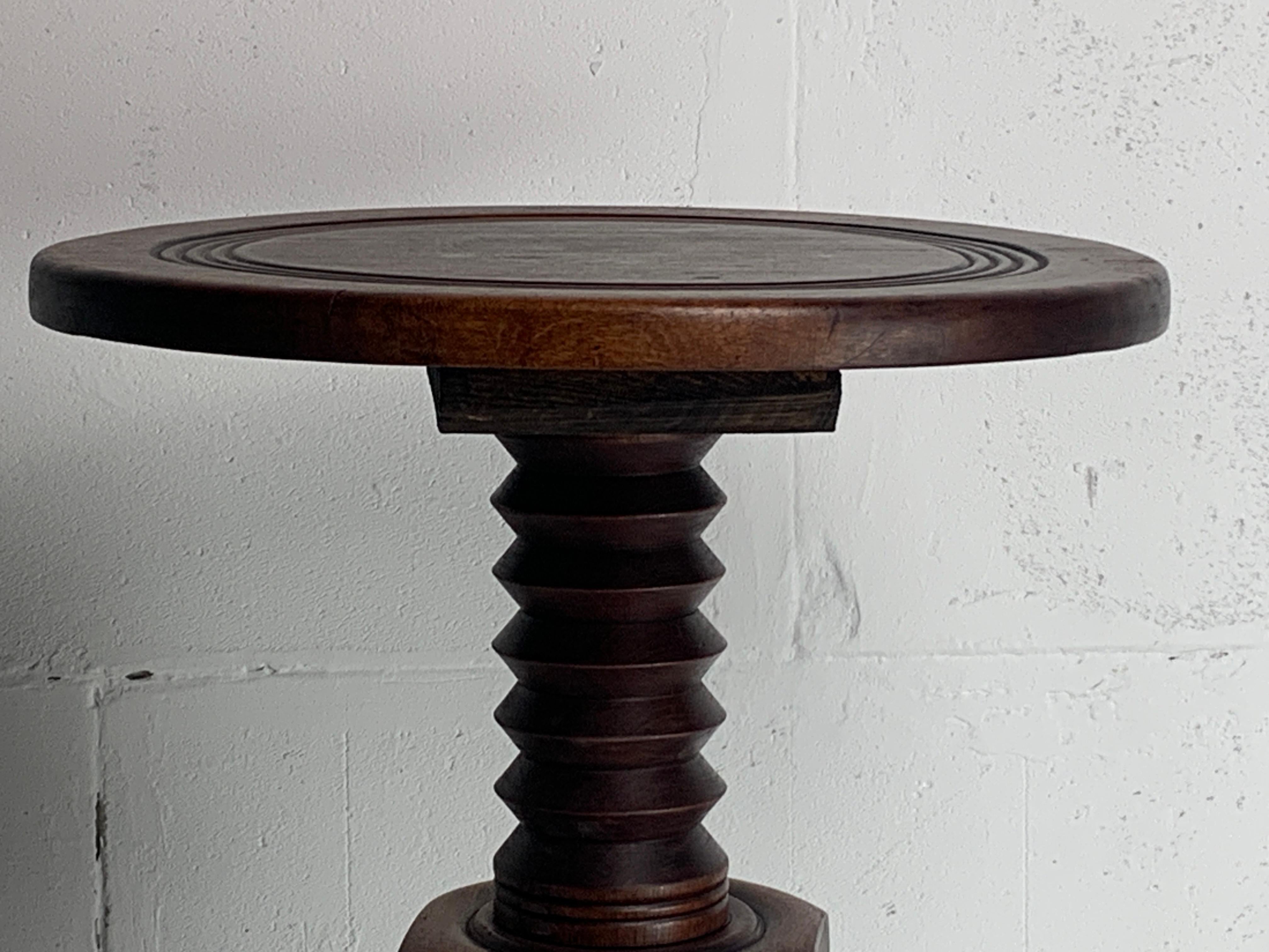 French brutalist wood turned wine screw press side table, 1950s 2