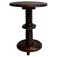 French brutalist wood turned wine screw press side table, 1950s