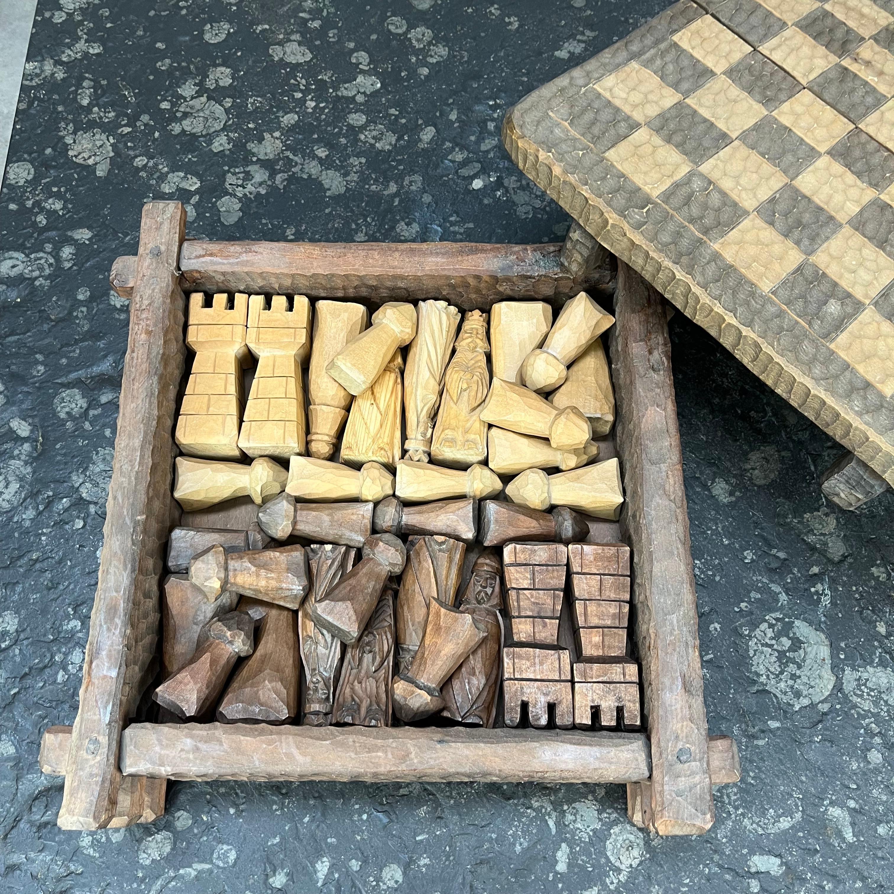 French brutalist wooden chessboard in the style of Jean Touret, Atelier Marolles For Sale 3