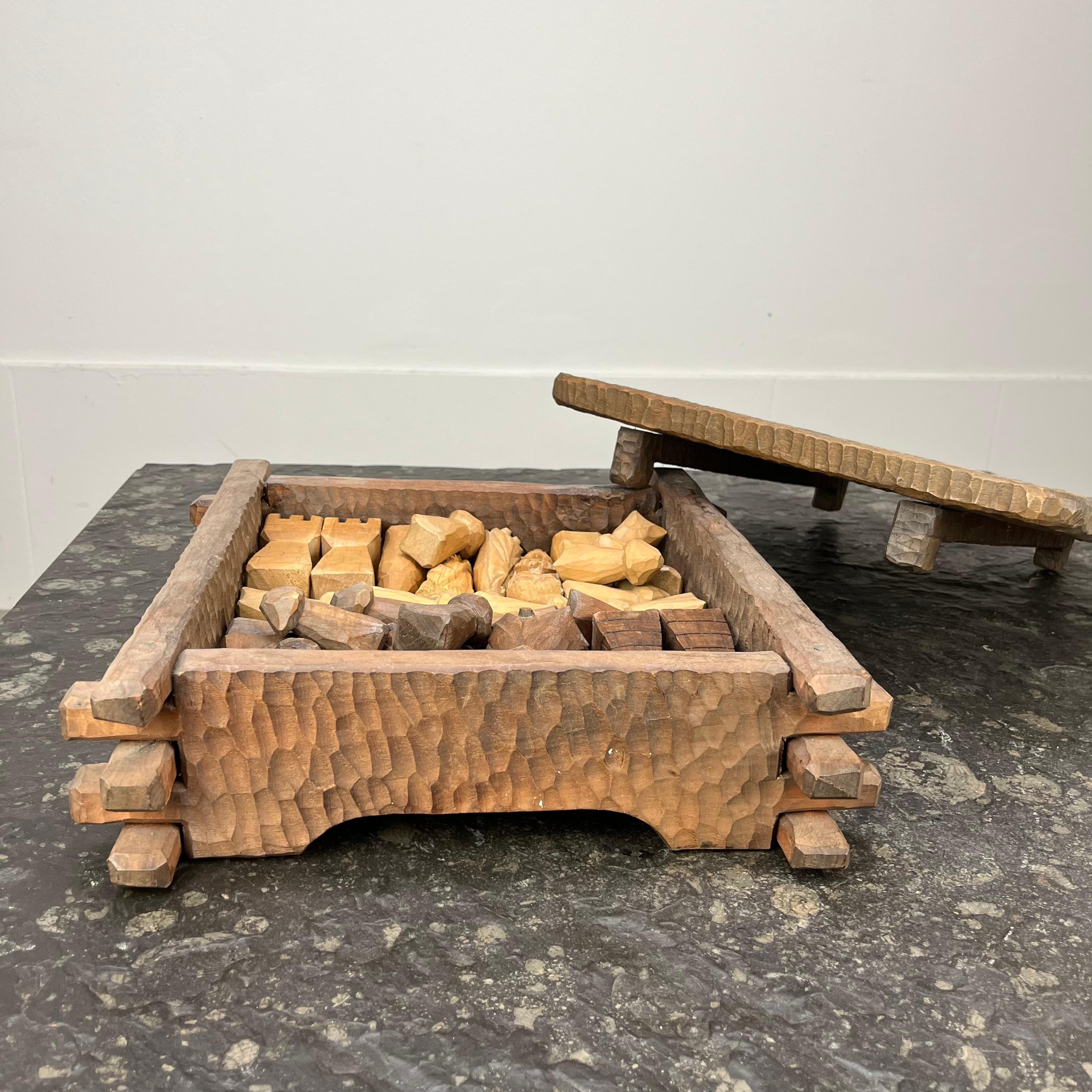 French brutalist wooden chessboard in the style of Jean Touret, Atelier Marolles For Sale 4
