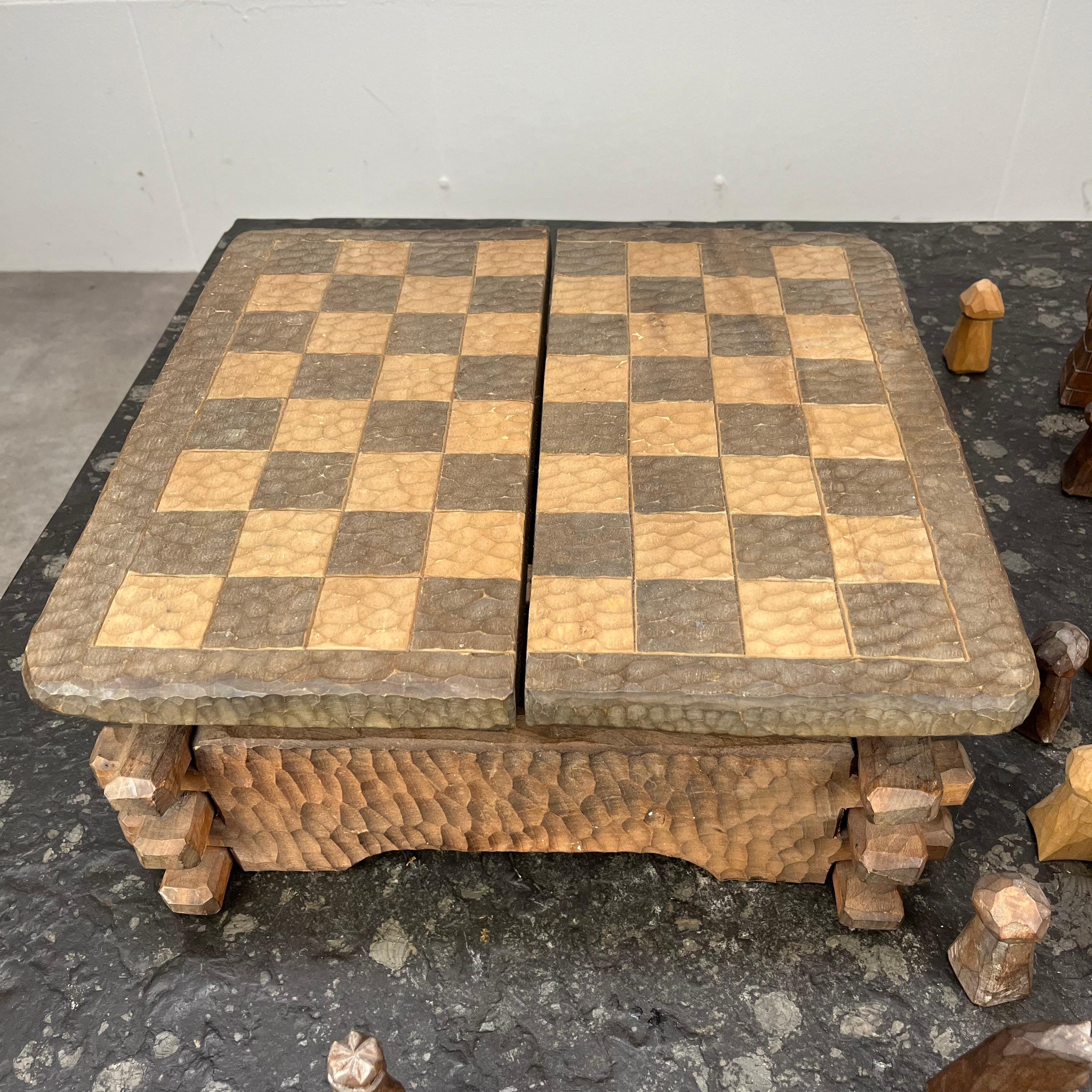 French brutalist wooden chessboard in the style of Jean Touret, Atelier Marolles For Sale 5