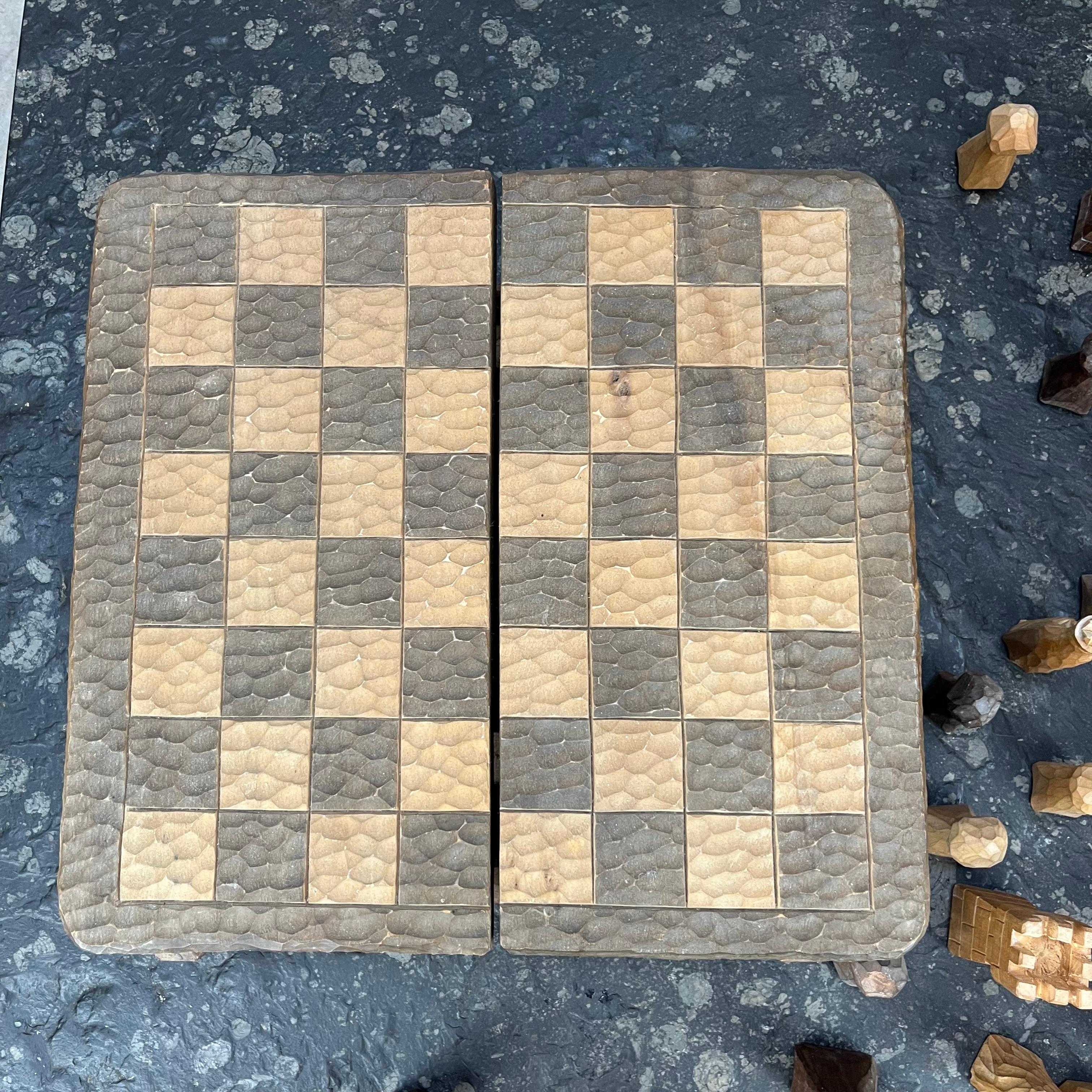 French brutalist wooden chessboard in the style of Jean Touret, Atelier Marolles For Sale 6