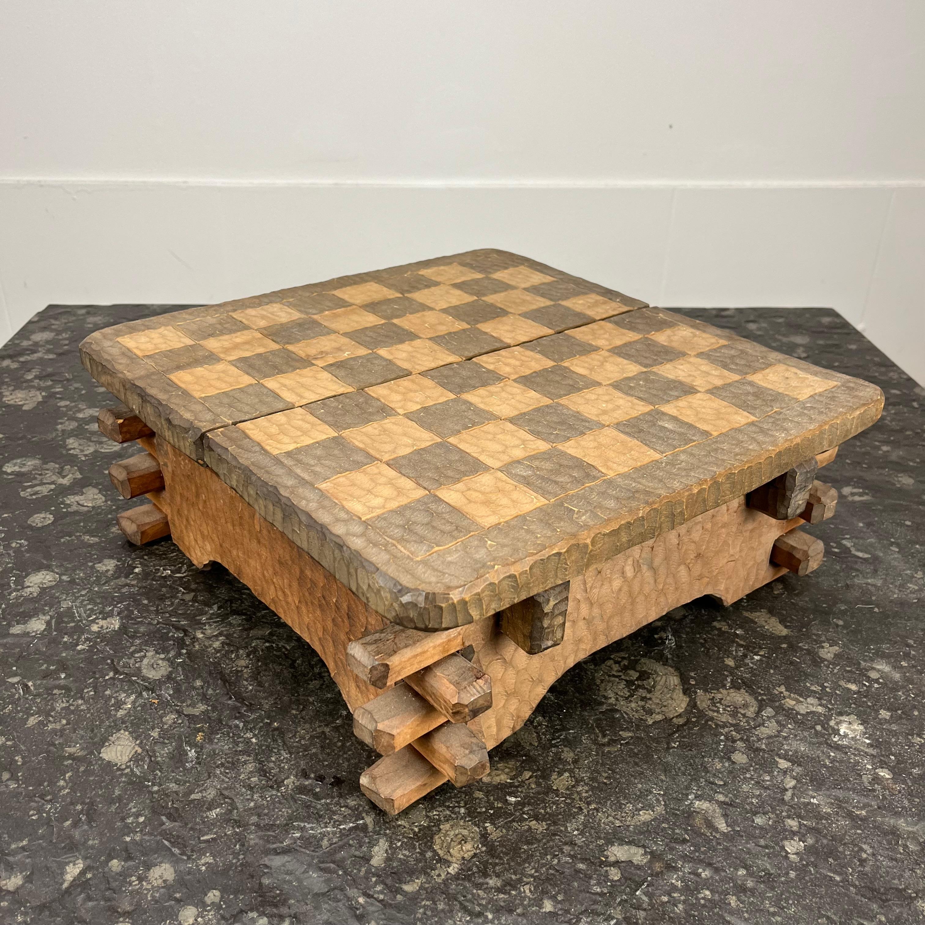 French brutalist wooden chessboard in the style of Jean Touret, Atelier Marolles For Sale 8