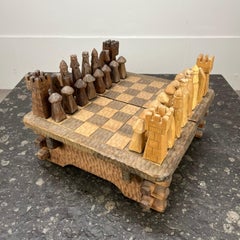 Scacchiera brutalista francese in legno nello stile di Jean Touret, Atelier Marolles