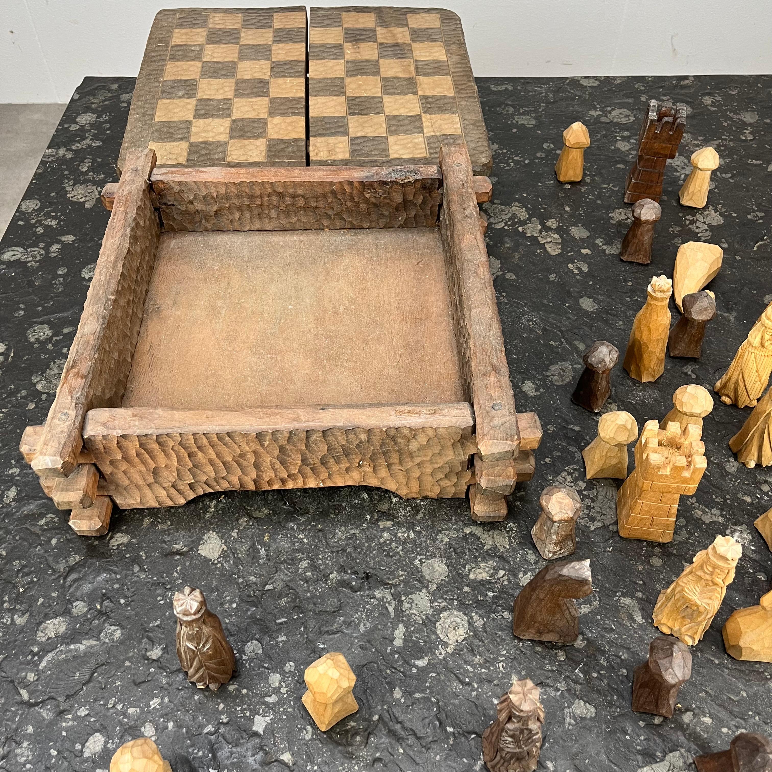 French brutalist wooden chessboard in the style of Jean Touret, Atelier Marolles For Sale 2
