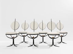 French brutalist wrought iron alcantara set of 6 chairs 1990