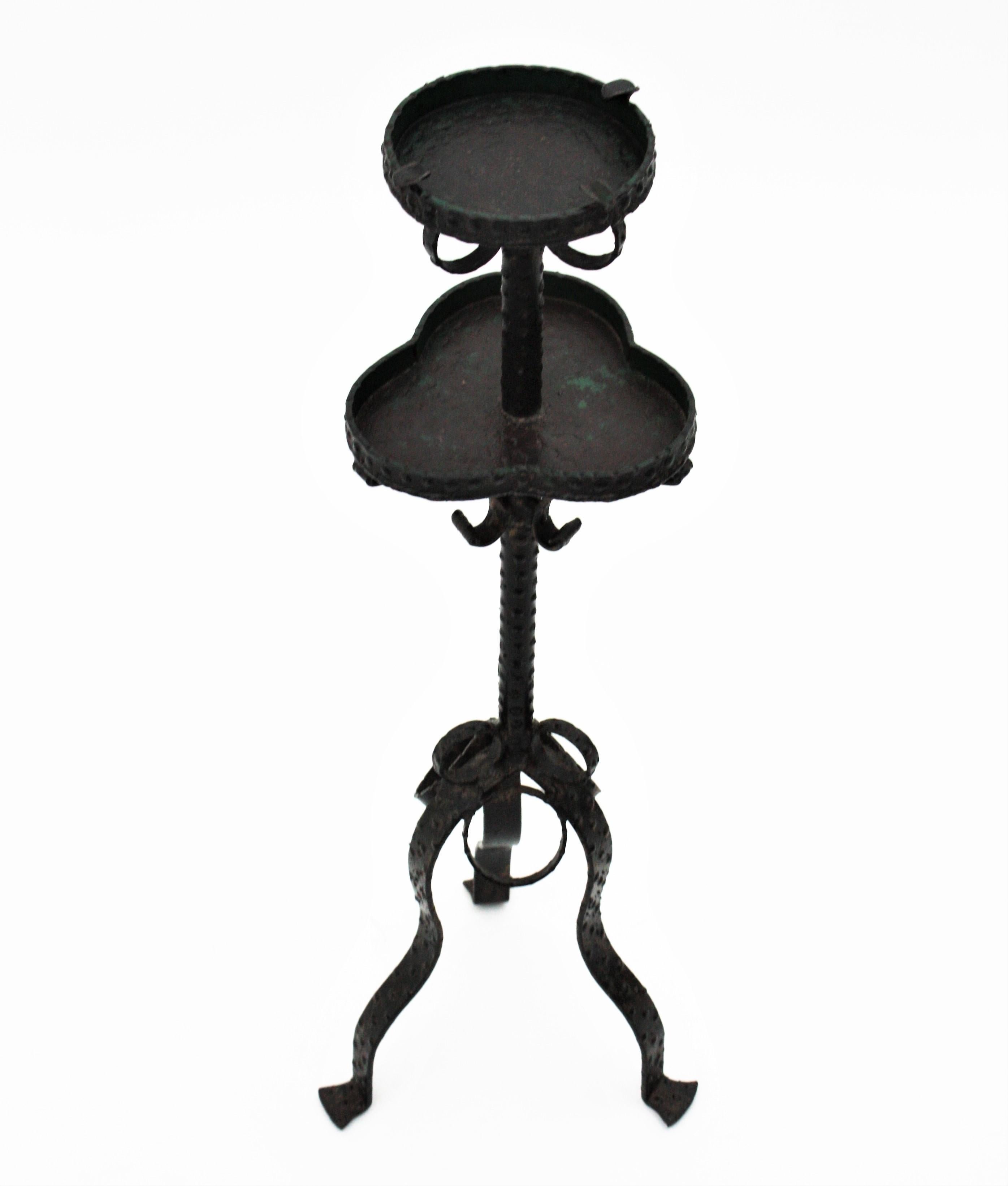 French Brutalist Wrought Iron Drinks Table and Ashtray 4