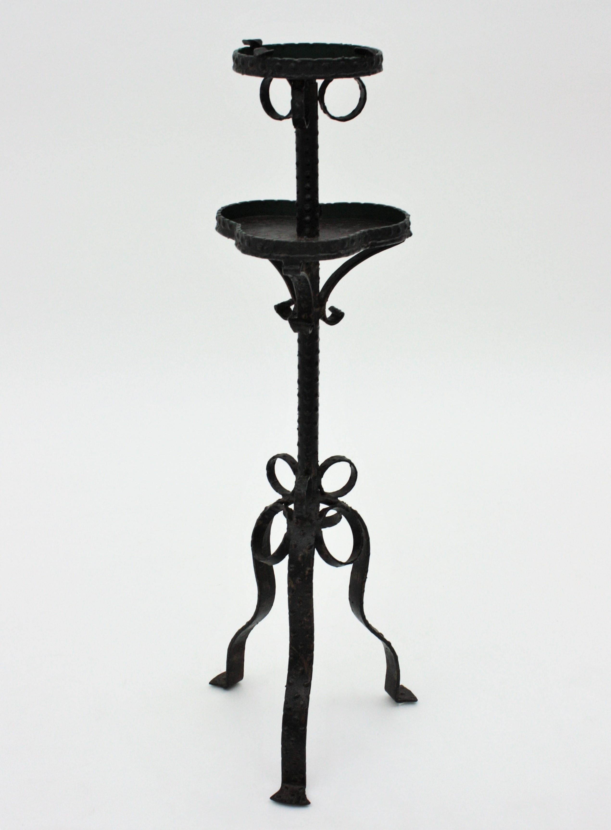 French Brutalist Wrought Iron Drinks Table and Ashtray 5