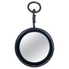 Vintage French Brutalist Wrought Iron Mirror, circa 1950, tramp art