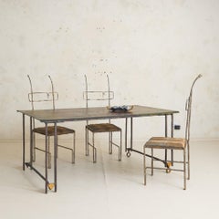 French Brutalist WroughtIron Gold Leaf Dining Table by Jean-Jacques Argueyrolles