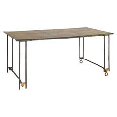 French Brutalist WroughtIron Gold Leaf Dining Table by Jean-Jacques Argueyrolles