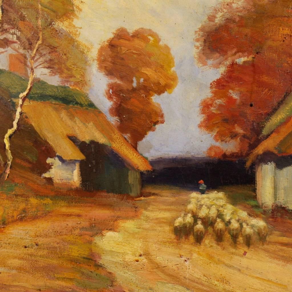 Mid-20th Century French Bucolic Landscape Painting Oil on Canvas Signed and Dated, 20th Century