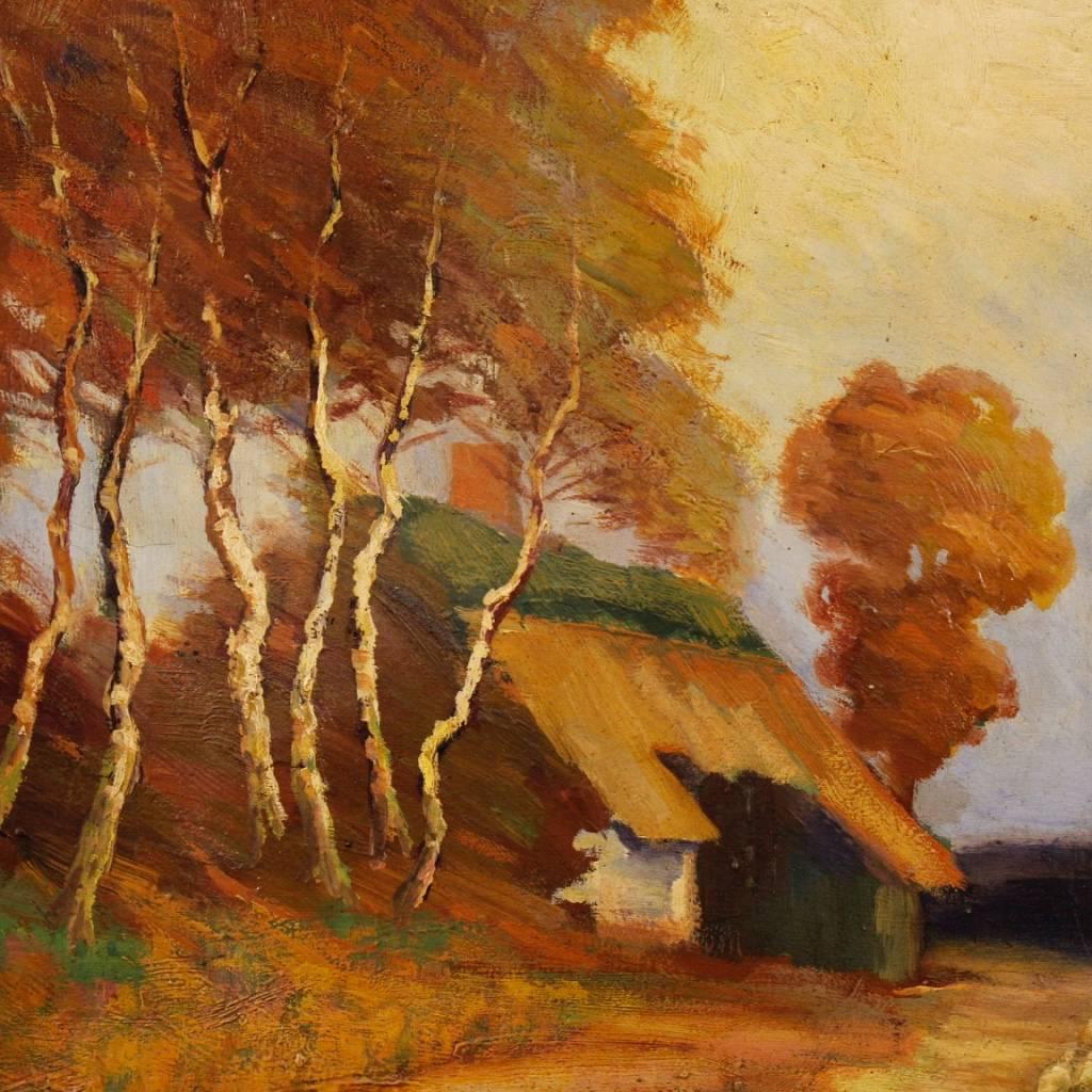 French Bucolic Landscape Painting Oil on Canvas Signed and Dated, 20th Century 2