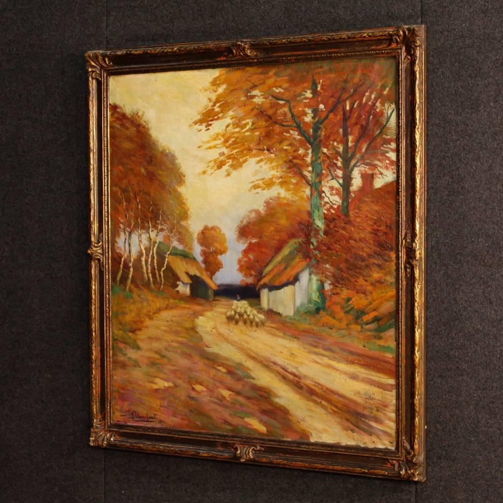 French Bucolic Landscape Painting Oil on Canvas Signed and Dated, 20th Century 4