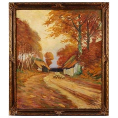 French Bucolic Landscape Painting Oil on Canvas Signed and Dated, 20th Century