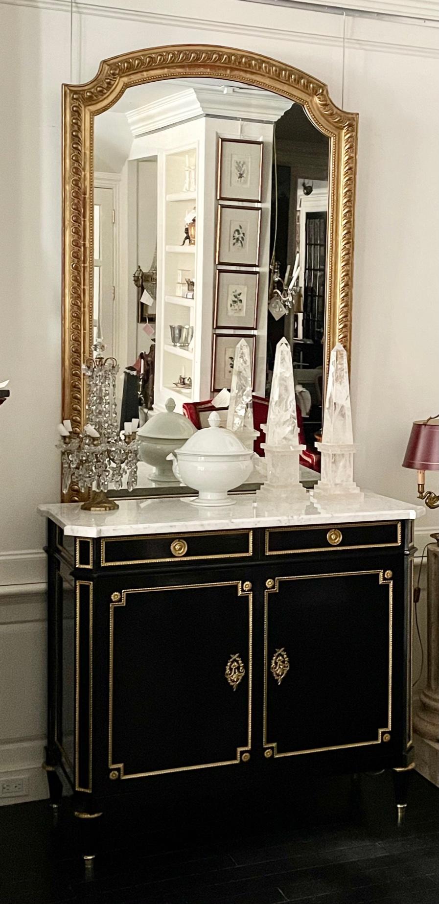 French Buffet Cabinet, Louis XVI Style Ebonized with Marble Top For Sale 1