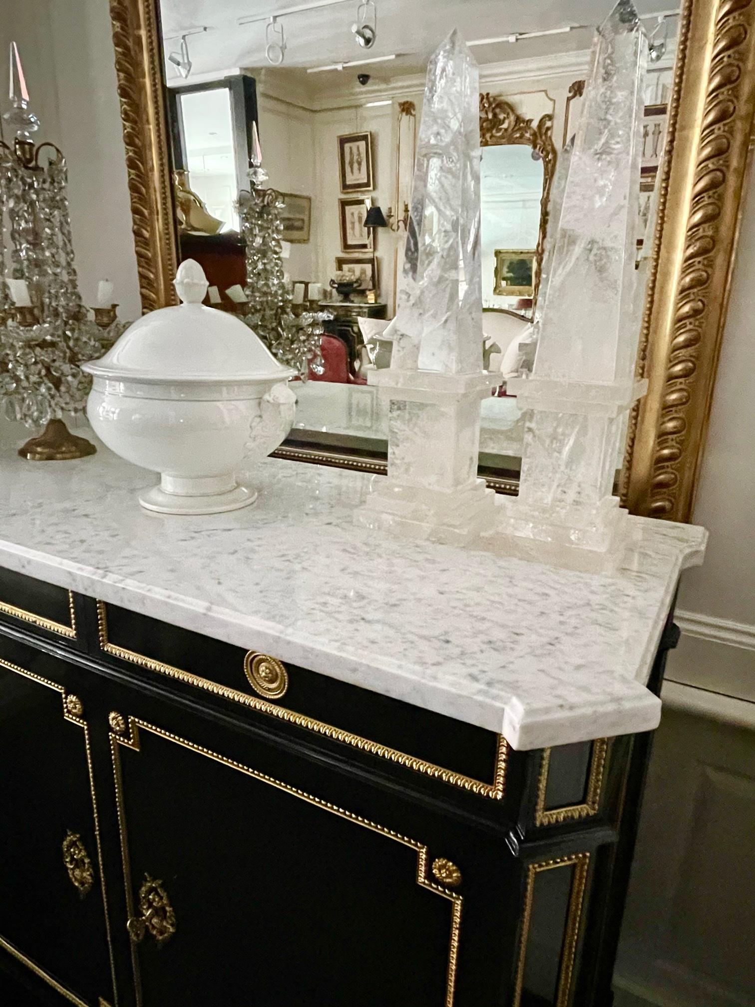 French Buffet Cabinet, Louis XVI Style Ebonized with Marble Top For Sale 2