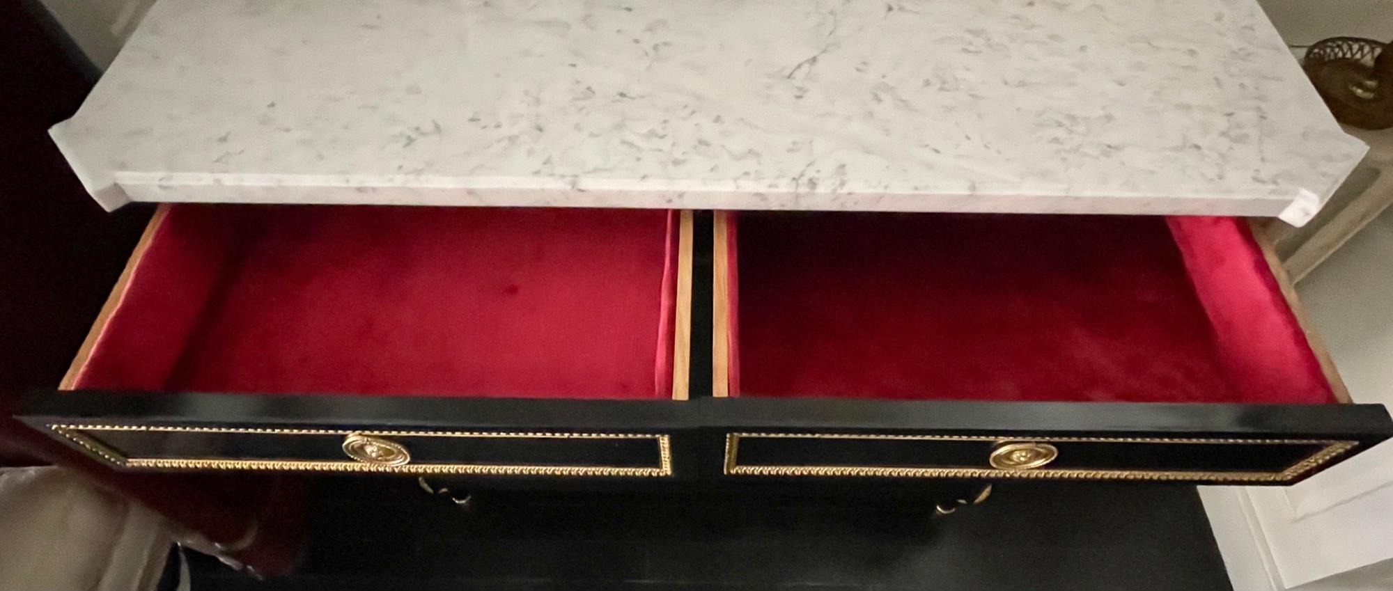French Buffet Cabinet, Louis XVI Style Ebonized with Marble Top For Sale 4